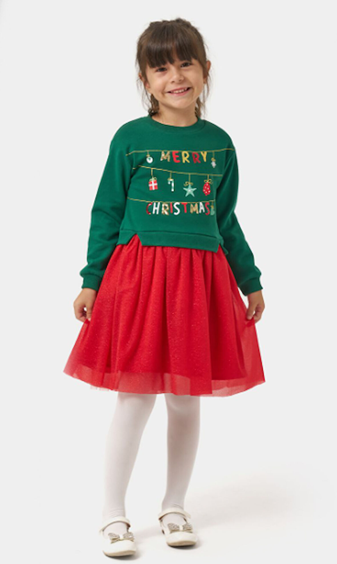 Kız Çocuk Merry Simli Kız Yılbaşı Elbisesi NBK-24905