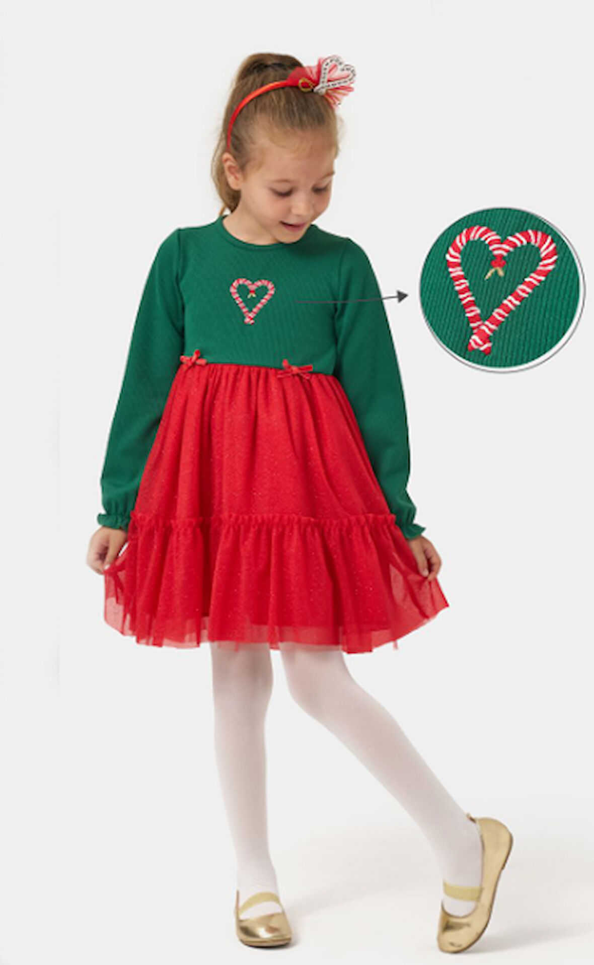 Kız Çocuk Fitilli Fiyonklu Yılbaşı Elbisesi NBK-24920