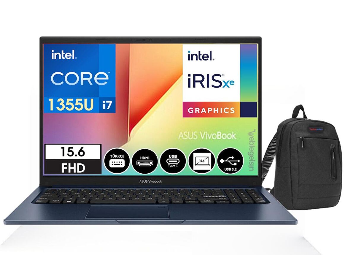Asus Vivobook 15 İntel Core I7-1355U 40GB 2TB SSD 15.6" Dos FHD Dizüstü Bilgisayar X1504VA-NJ41016+WebleGelsinÇanfa