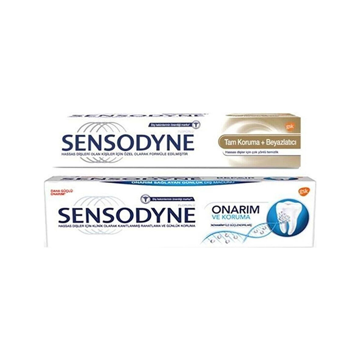 Sensodyne Tam Koruma + Beyazlatıcı Diş Macunu 50 ML + Onarım ve Koruma Diş Macunu 75 ML