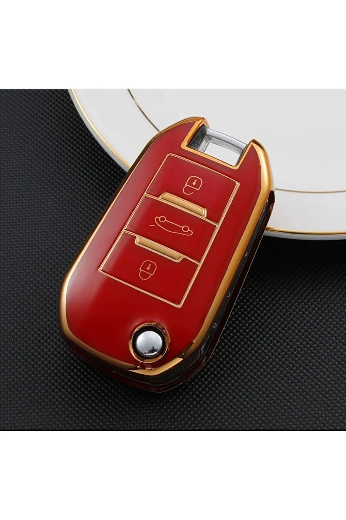 Peugeot 508 Sustalı Parlak Anahtar Kılıfı Kırmızı Renk
