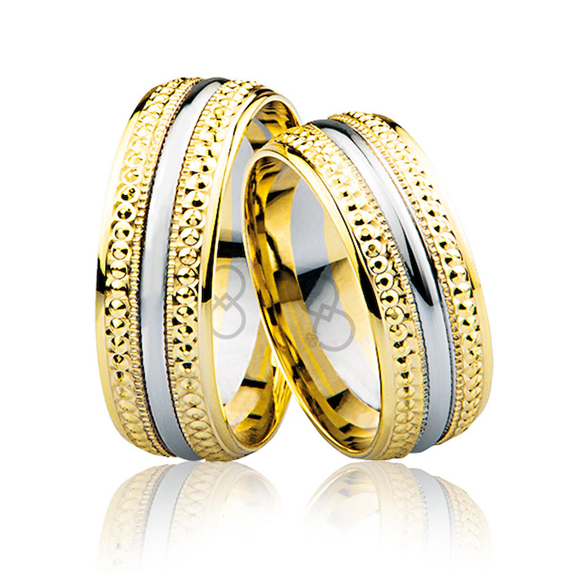 Sarı Beyaz Şeritli  Altın Alyans 3502-2