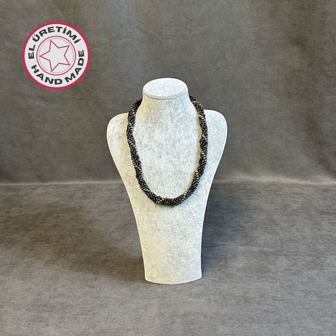 Uretti - Tuğba 9352 3815 El Yapımı Gri Kum Boncuk Kolye