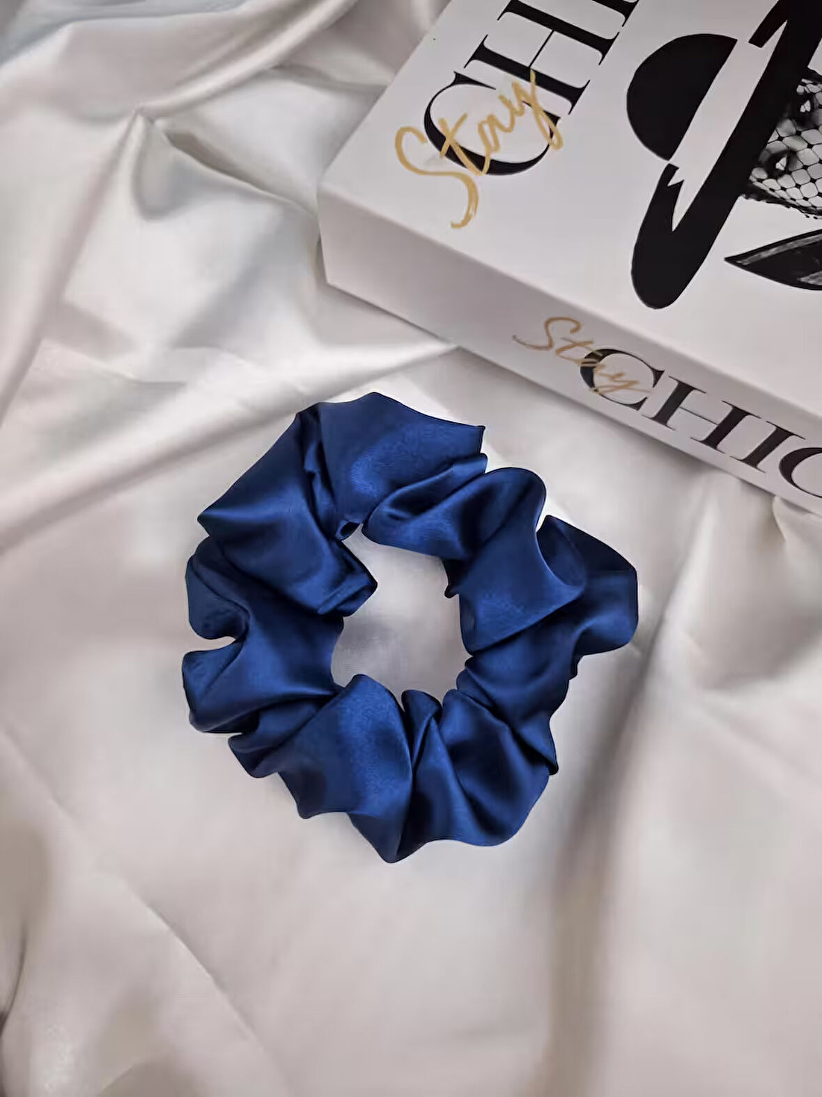 Çocuk Saten Toka / S - Derin Mavi – Tekli Lüks Lastik Model Scrunchie