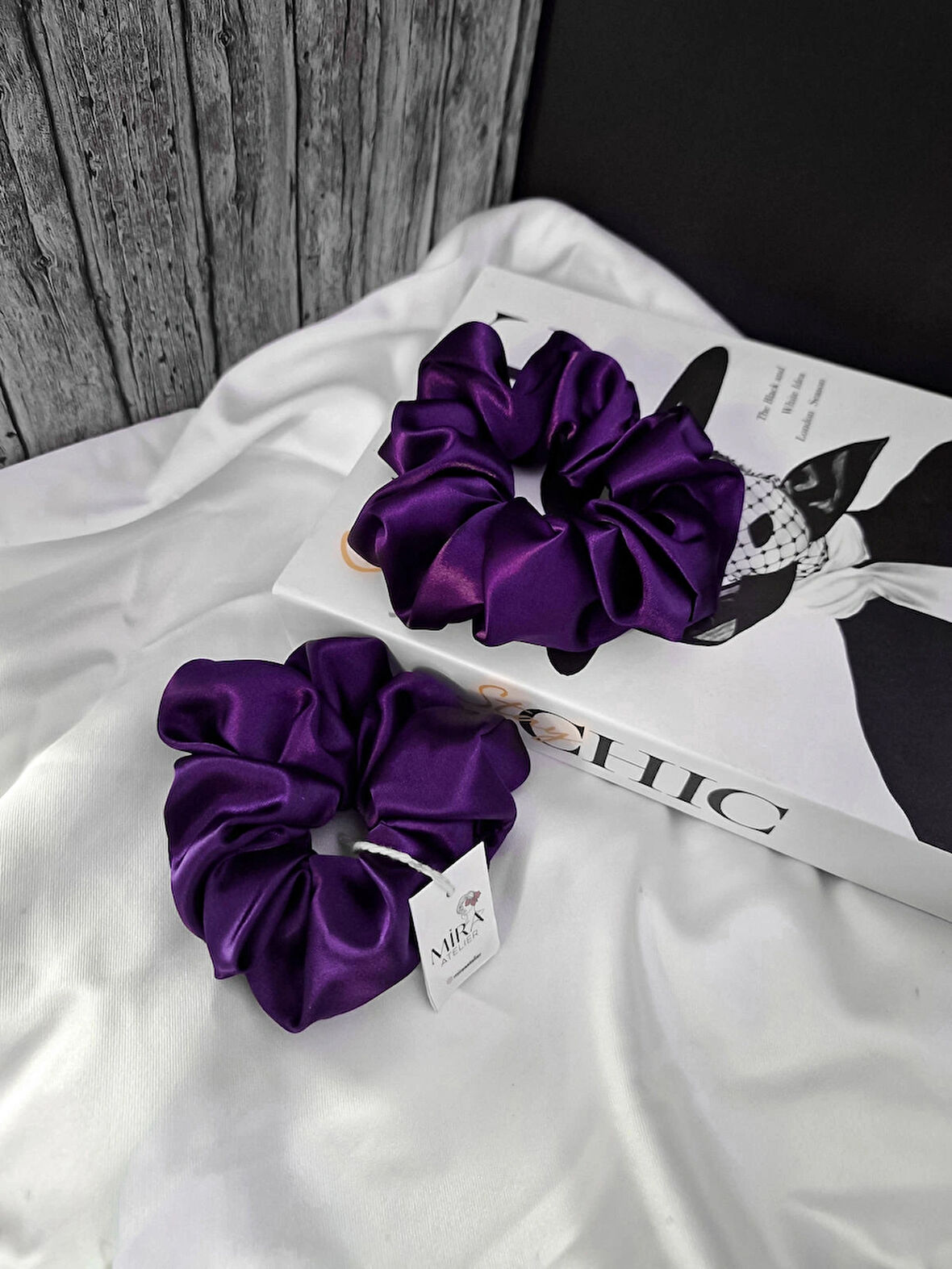 2'li Lüks Kadın Saten Toka - Mor Tutku – Lastik Model Scrunchie - Anne Kız Kombini