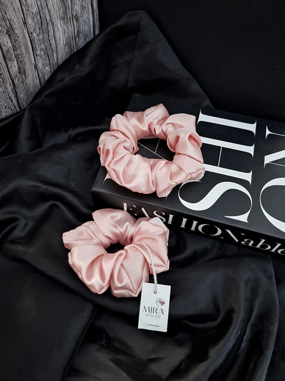 2'li Lüks Kadın Saten Toka - Masal Pembesi – Lastik Model Scrunchie - Anne Kız Kombini