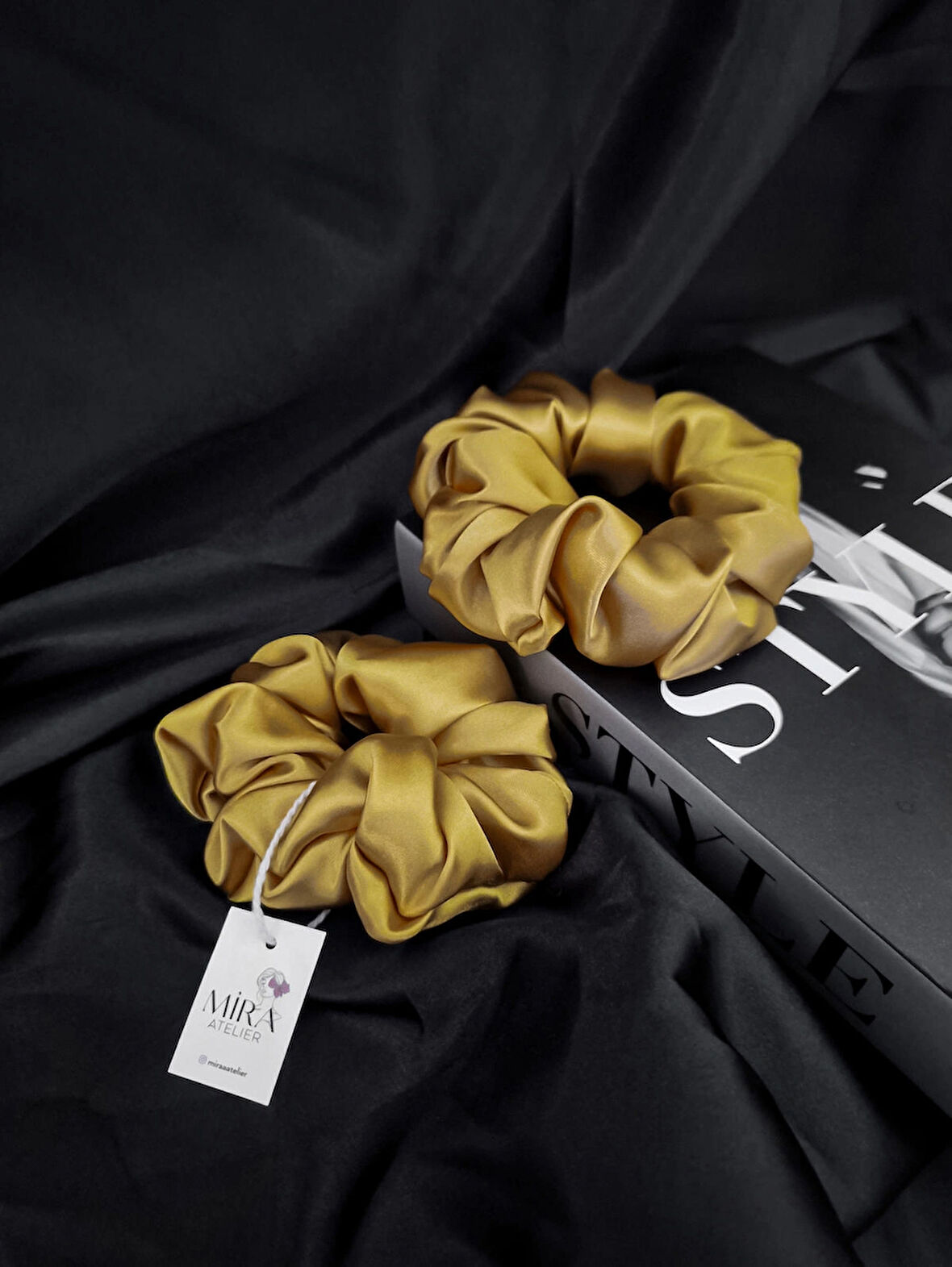 2'li Lüks Kadın Saten Toka - Altın Tozu – Lastik Model Scrunchie - Anne Kız Kombini