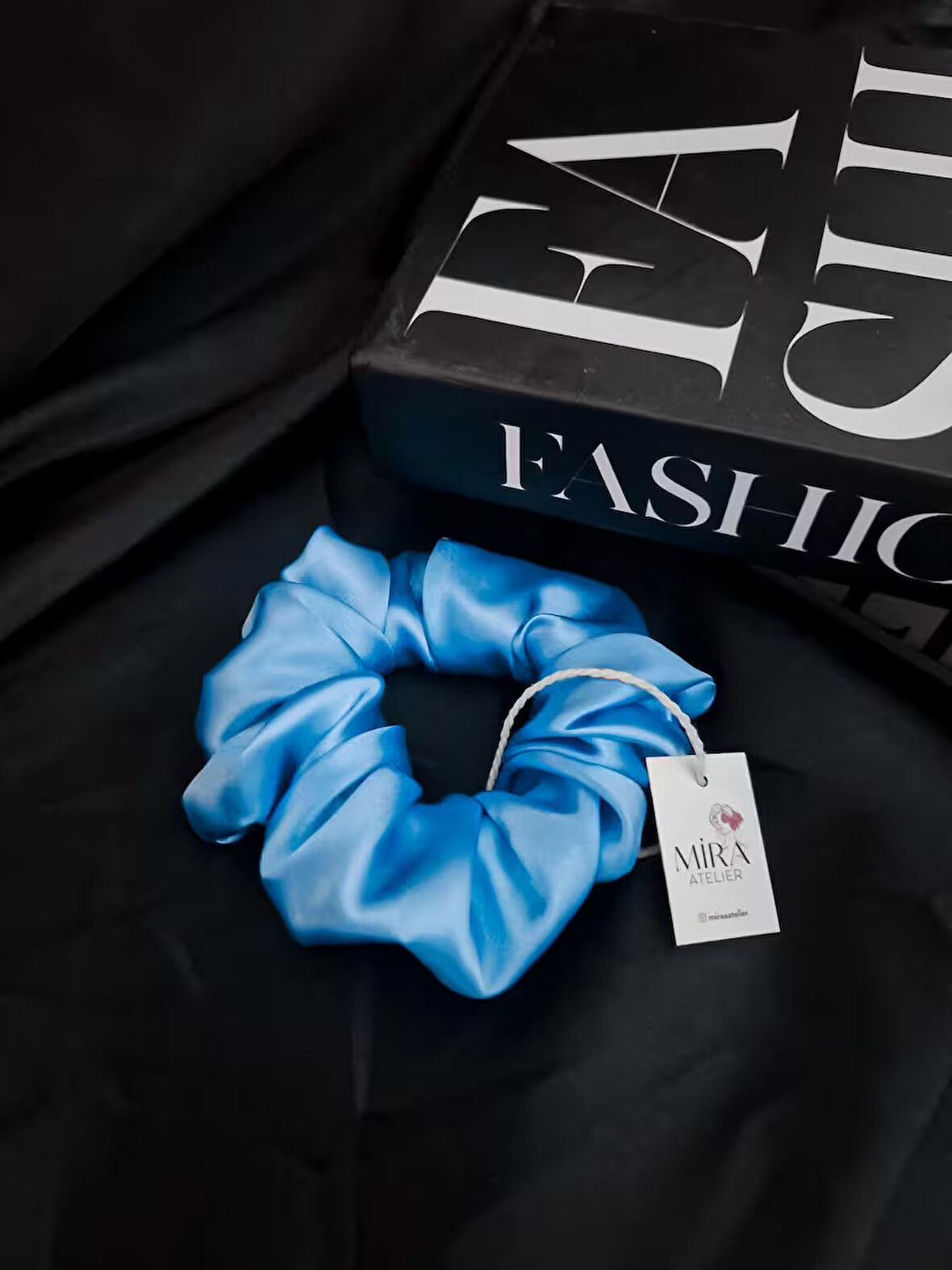 Kadın Saten Toka / L - Mavi İnci – Tekli Lüks Lastik Model Scrunchie