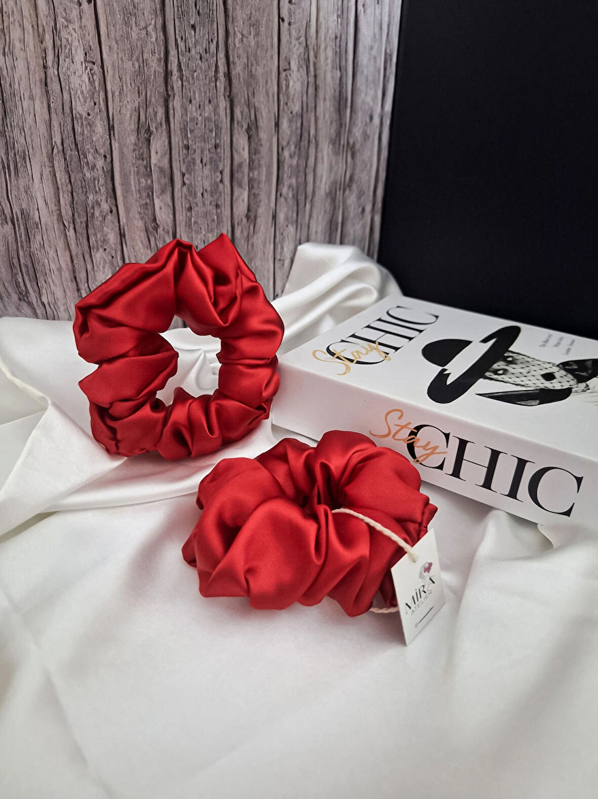 2'li Lüks Kadın Saten Toka - Kızıl Miras – Lastik Model Scrunchie - Anne Kız Kombini