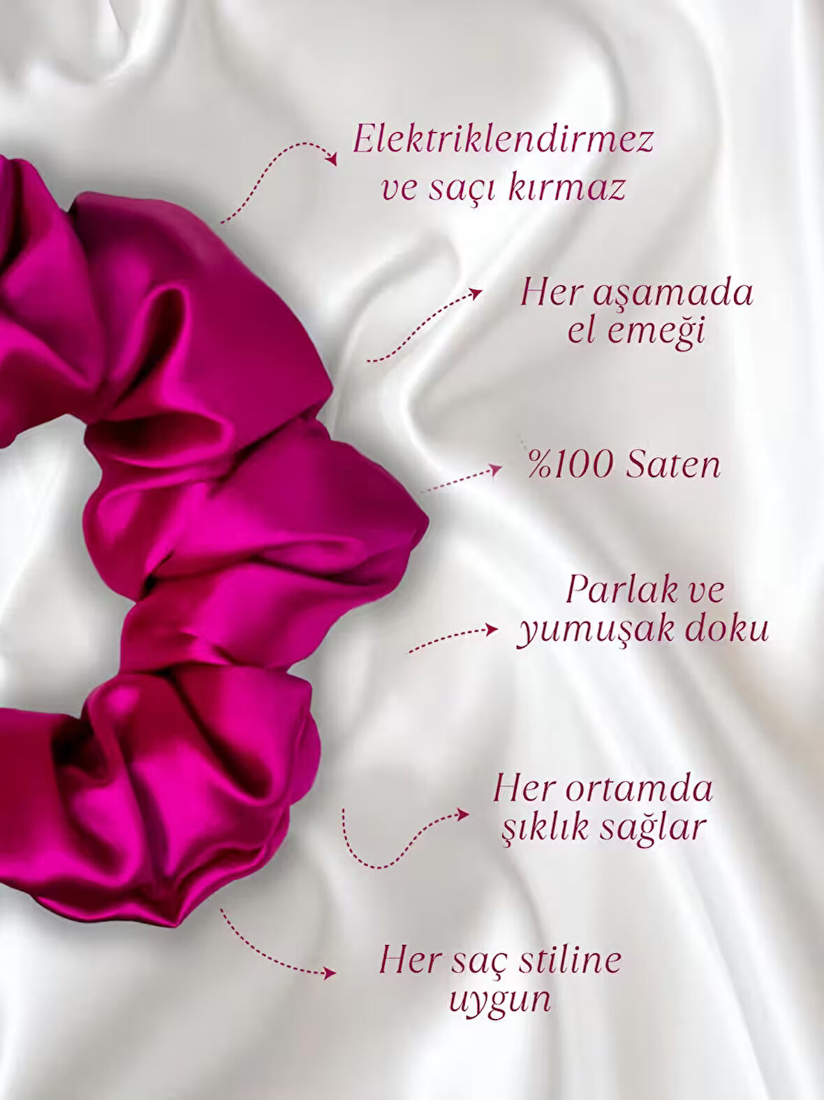 Çocuk Saten Toka / S - Büyülü Fuşya – Tekli Lüks Lastik Model Scrunchie