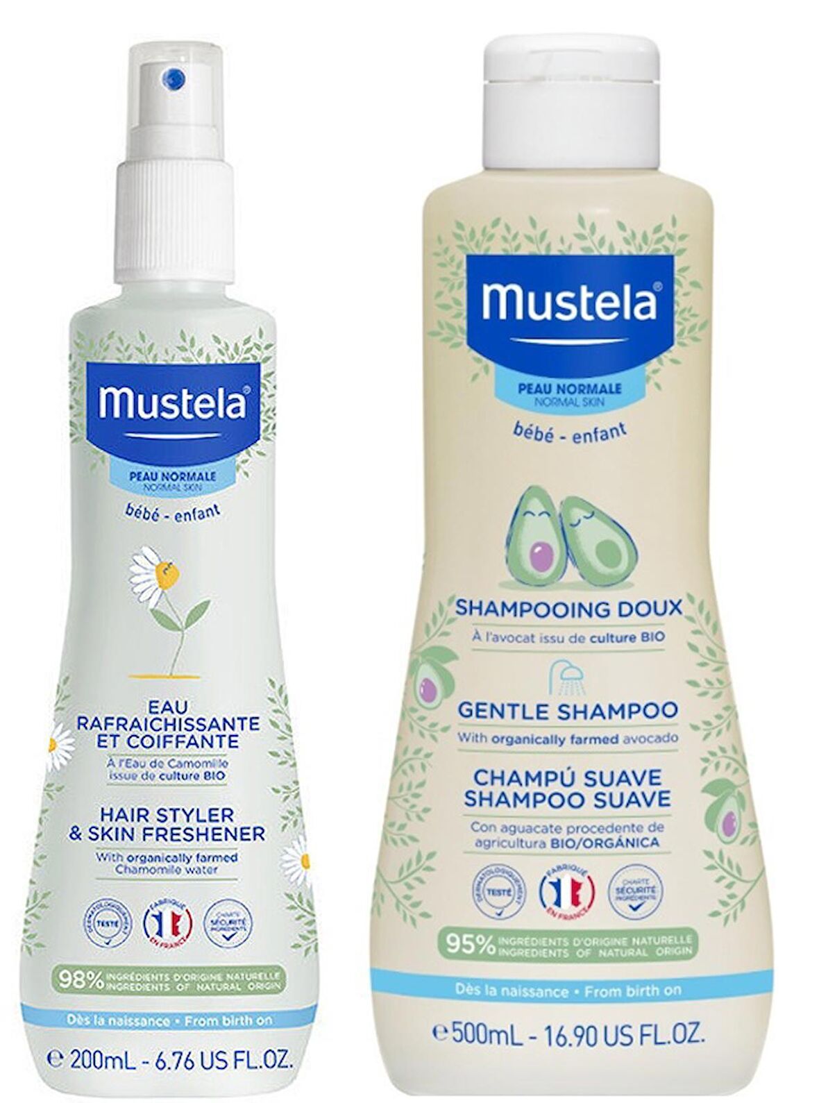 Mustela Organik Papatya Suyu ile Canlandırıcı ve Şekillendirici Sprey 200 ml- Mustela Gentle Göz Yakmayan Bebek Şampuanı 500 ml