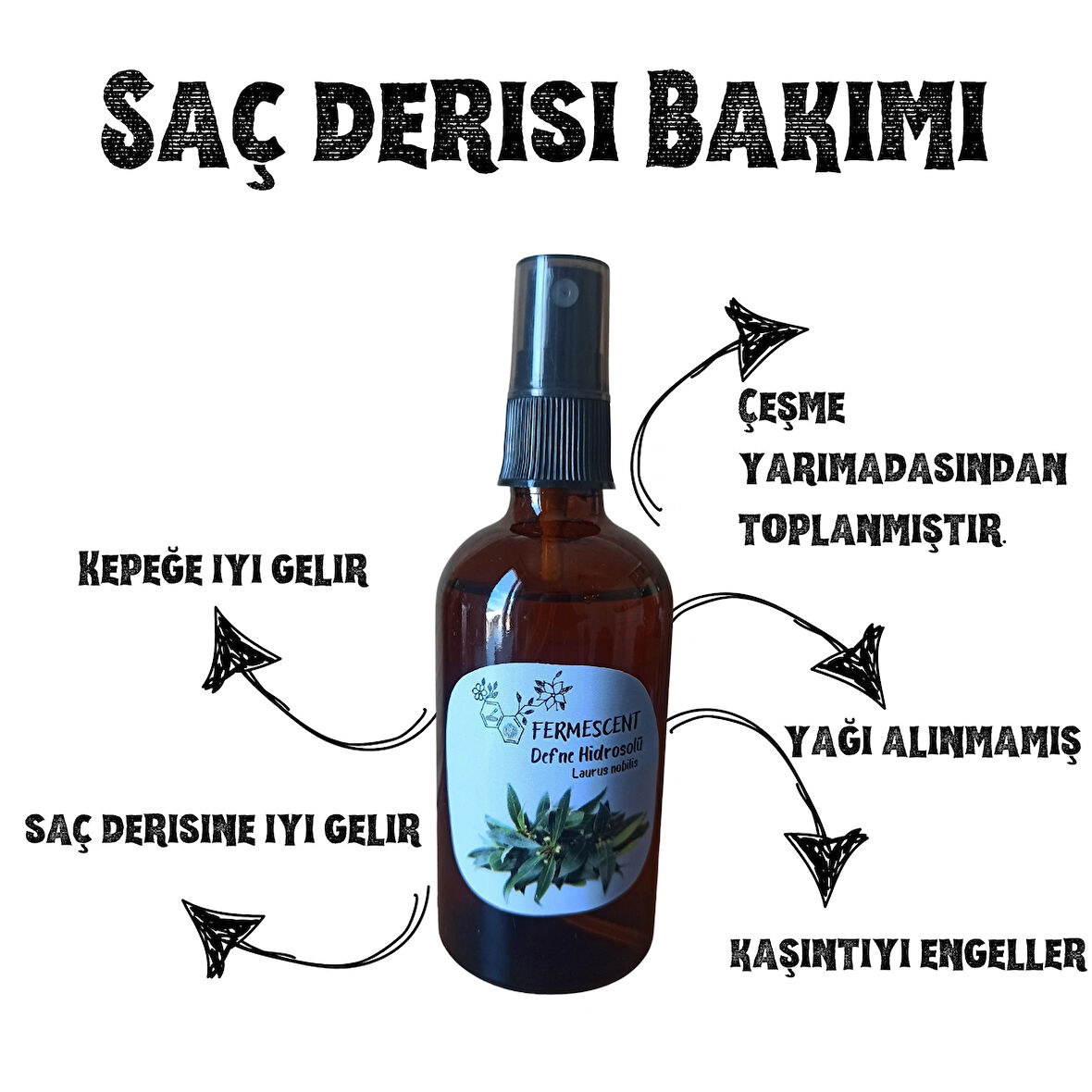 Defne Suyu - Hidrosolü - Mayası- Kepek - Saç Derisi Bakımı - En Etkili Özel Ürün - 100 ml