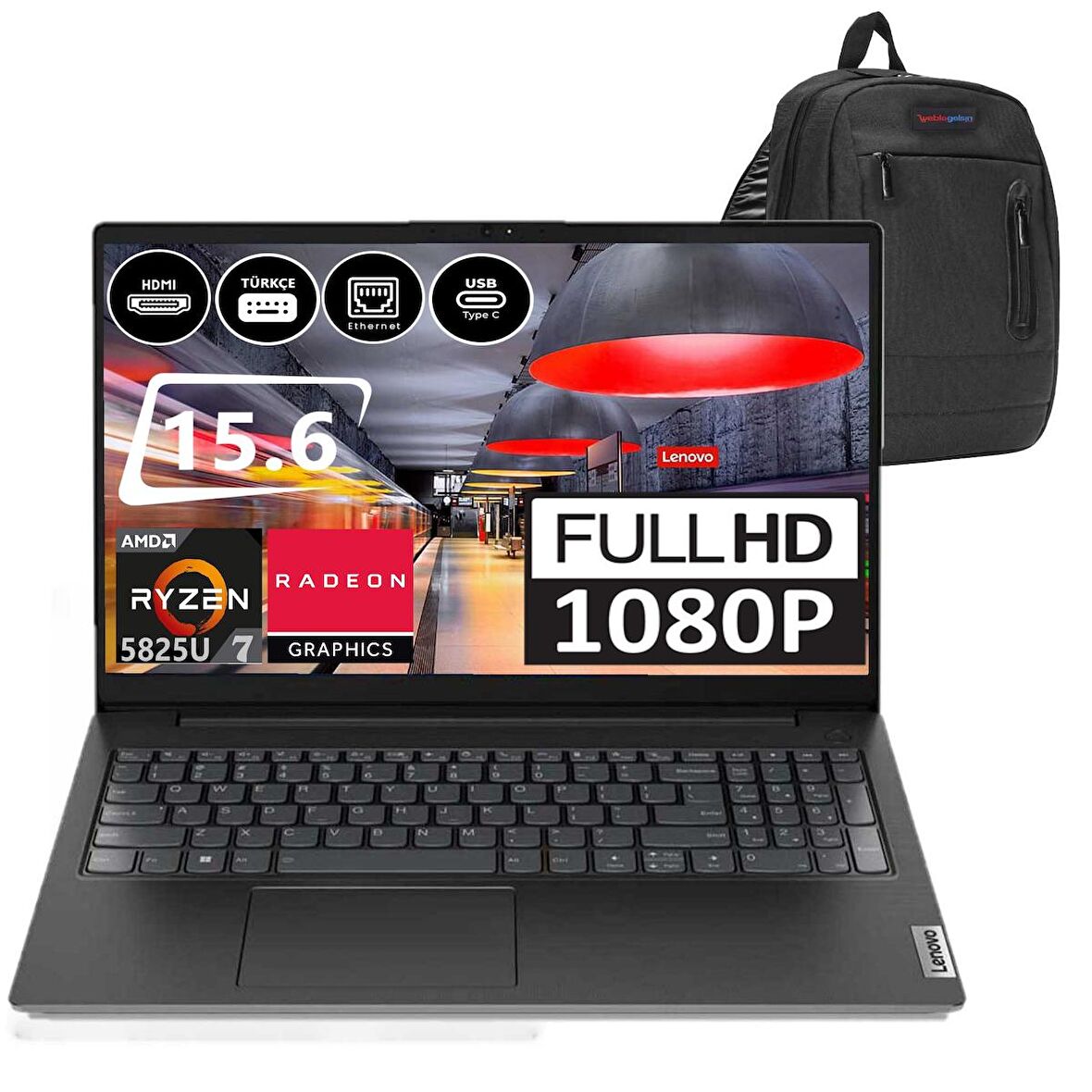 Lenovo V15 Gen3 ABA AMD Ryzen 7 5825U 24GB 1TB SSD Freedos 15.6" FHD Taşınabilir Bilgisayar V82TV004LTX05+ZettaÇanta