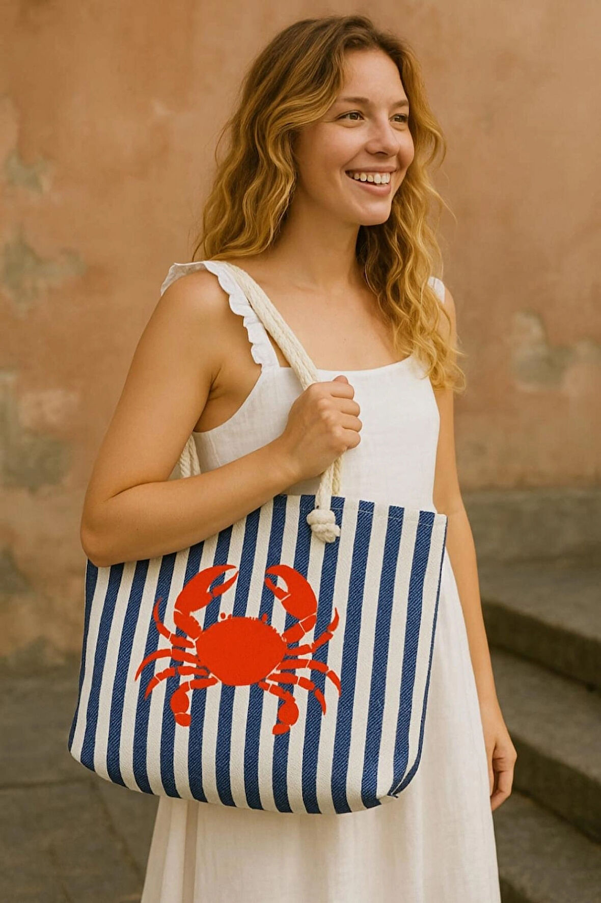 Yengeç Desenli Plaj Çantası