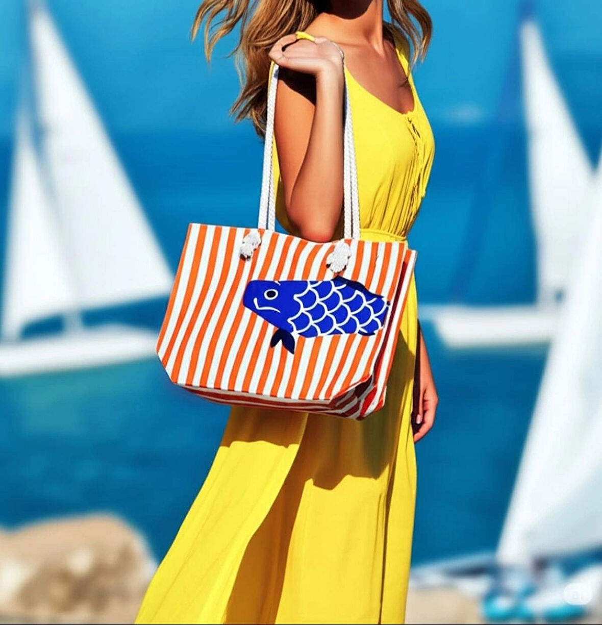 Balık Desenli Plaj Çantası