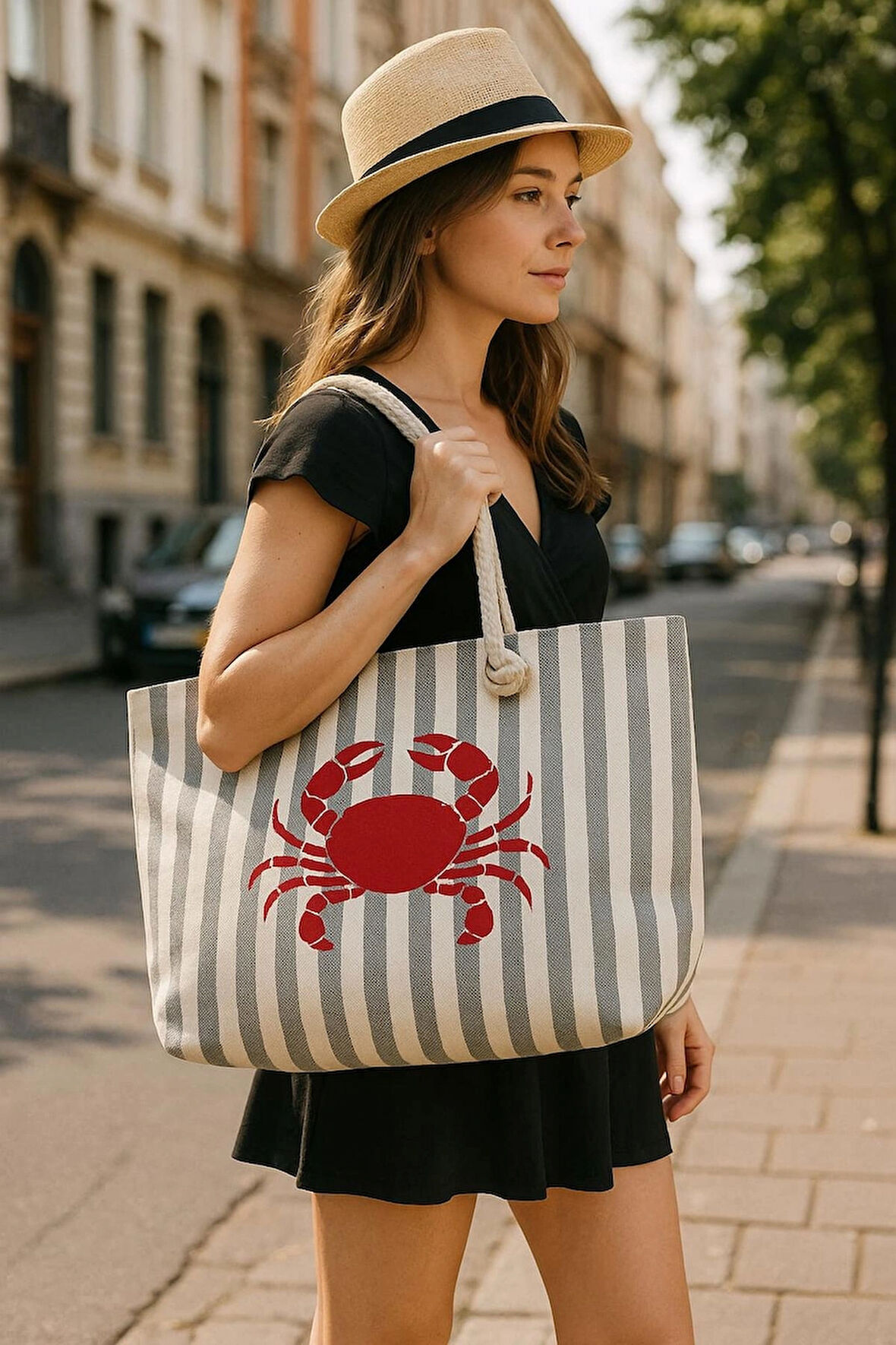 Yengeç Desenli Plaj Çantası