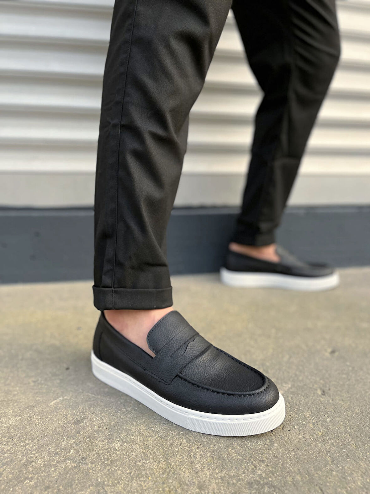 JY180 Estilo X Bağcıksız Cilt Erkek Günlük Spor Klasik Ayakkabı CBT - Siyah