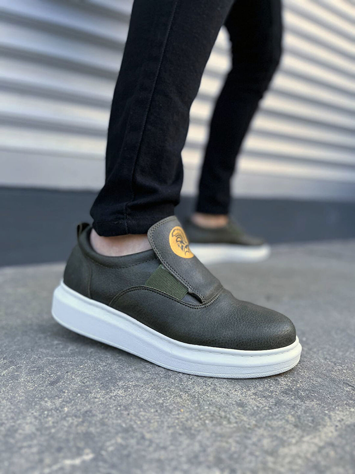 JY161 Hippo Bağcıksız Cilt Erkek Günlük Sneaker Ayakkabı CBT - Haki