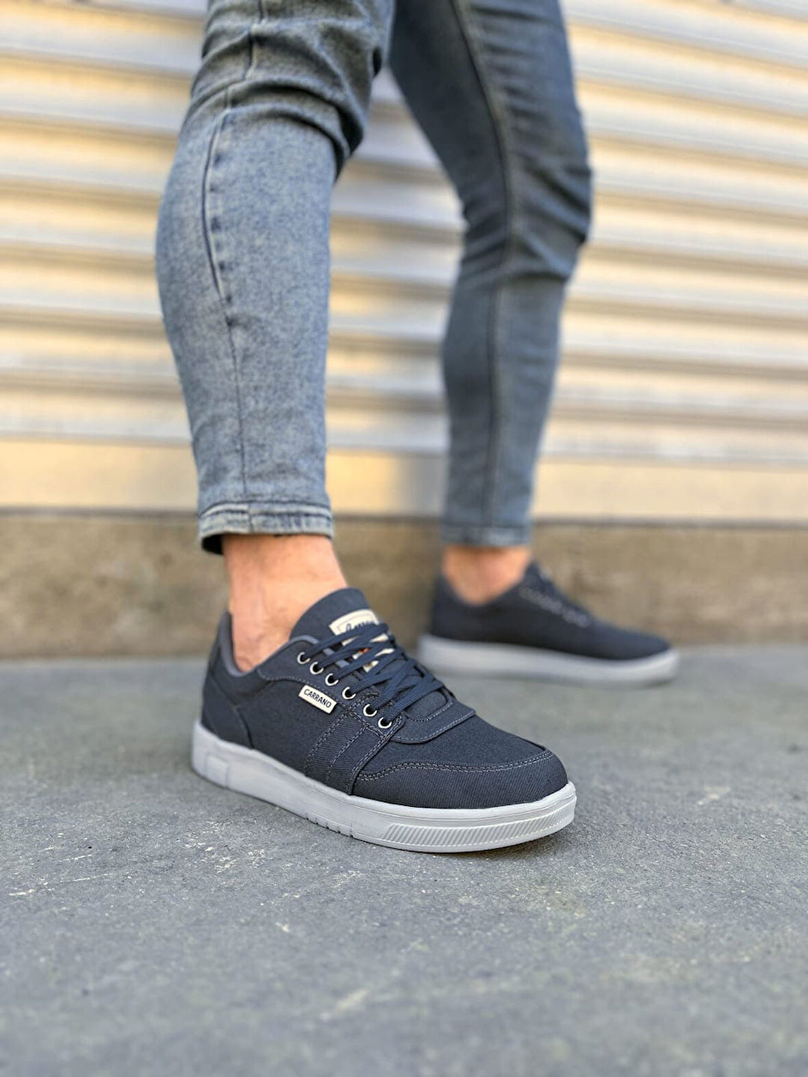 JY0118 REX Bağcıklı Keten Kumaş Erkek Günlük Sneaker Ayakkabı KGT - Füme