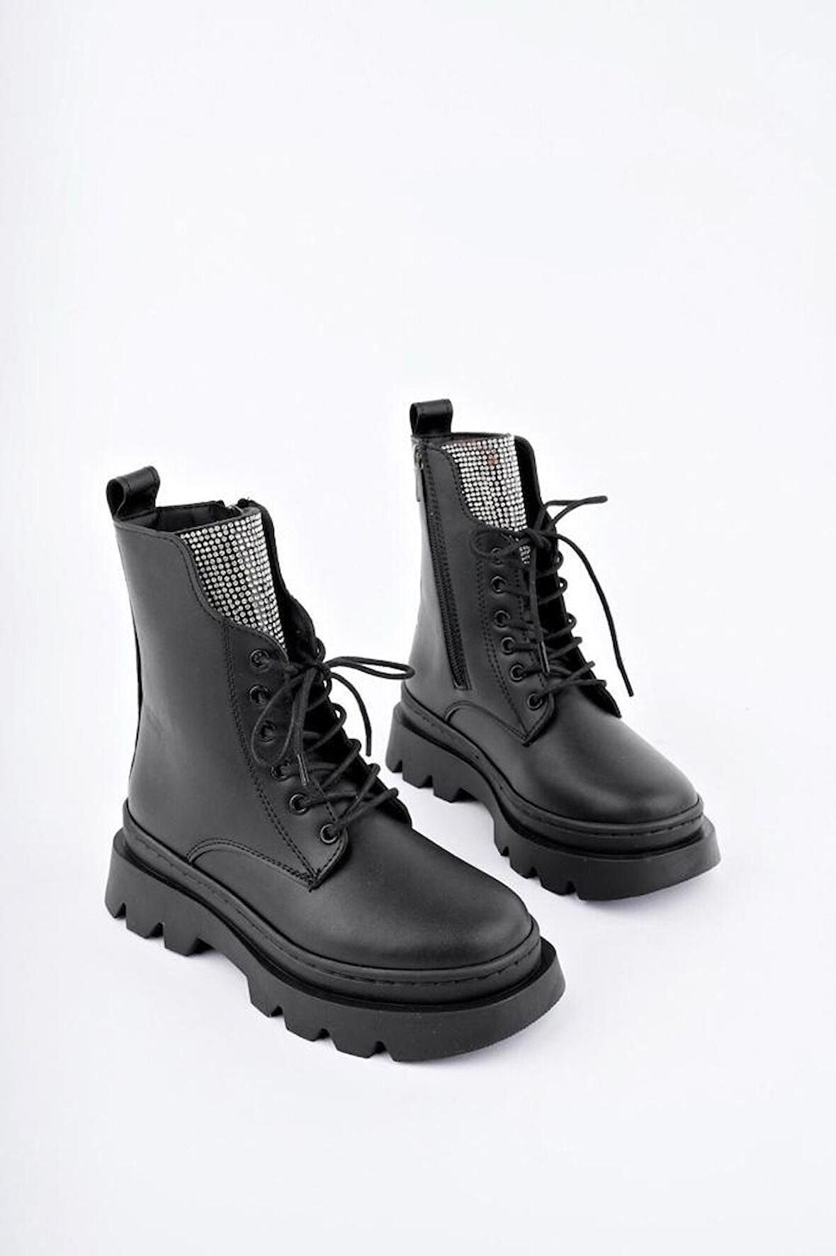 Siyah Fermuarlı Bağcıklı Lüks Kız Çocuk Botu