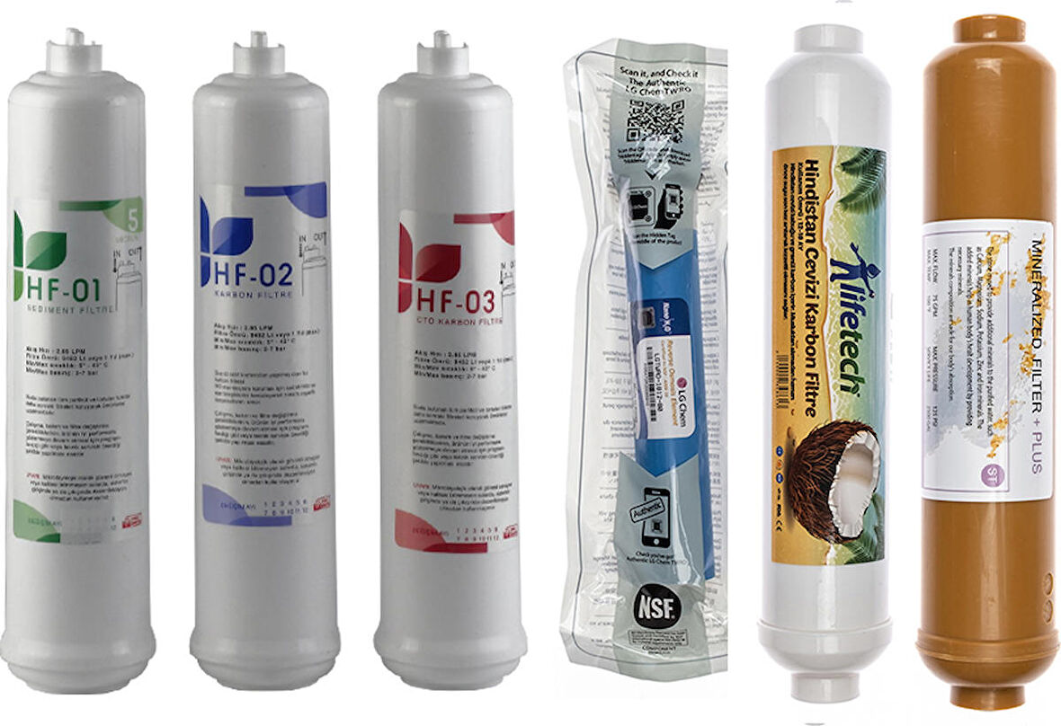 Sulook Kapalı Kasa Su Arıtma Cihazlarına Uyumlu, Üstten Çift Çubuklu Inlıne 6'lı Filtre Seti Lg Membranlı