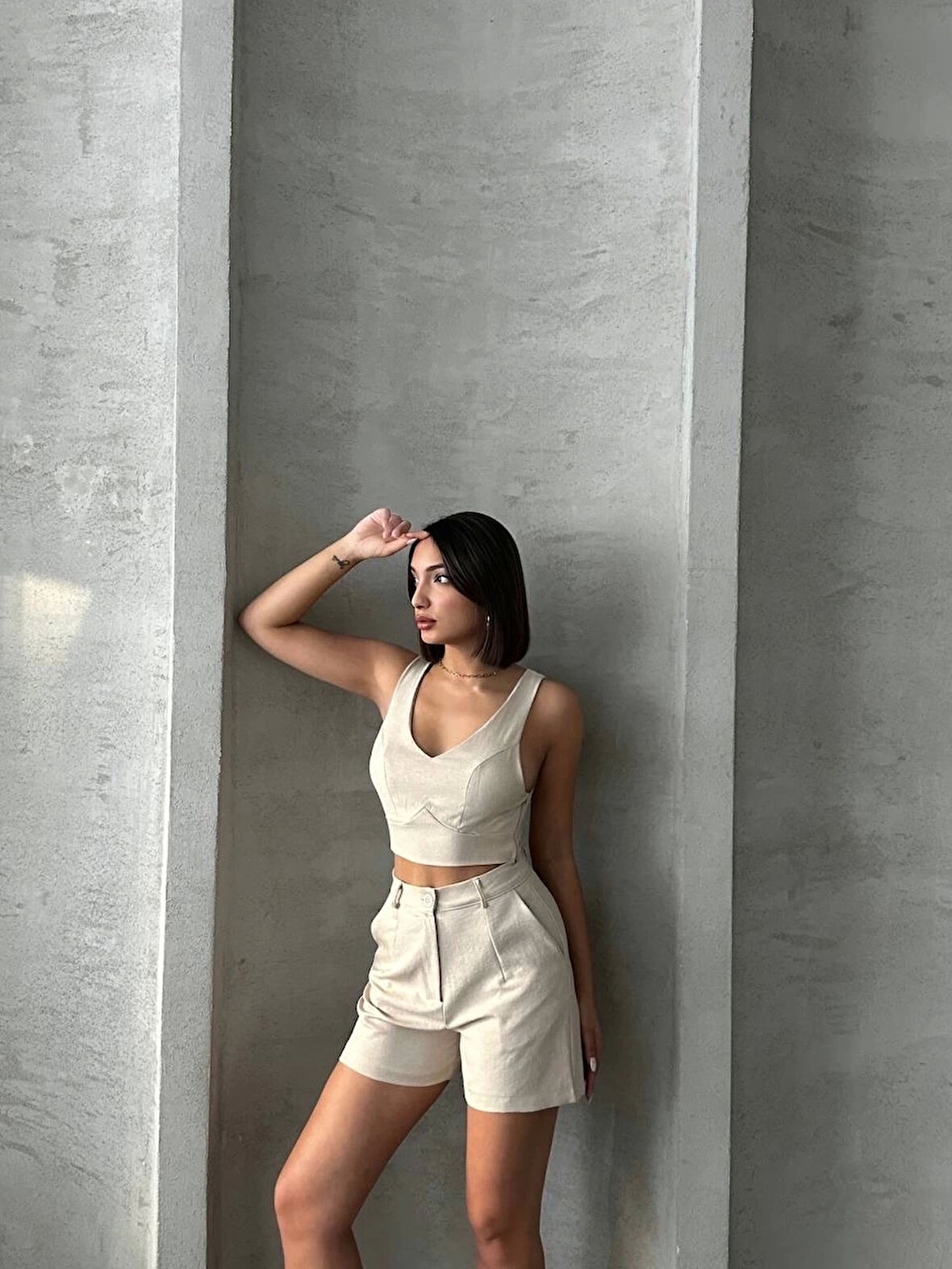 Şortlu keten takım s255014