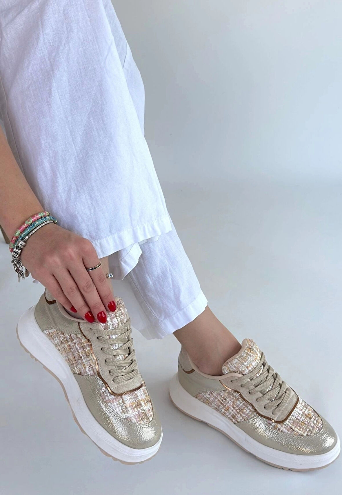 Hawer Bej Cilt Bağcıklı Spor Ayakkabı