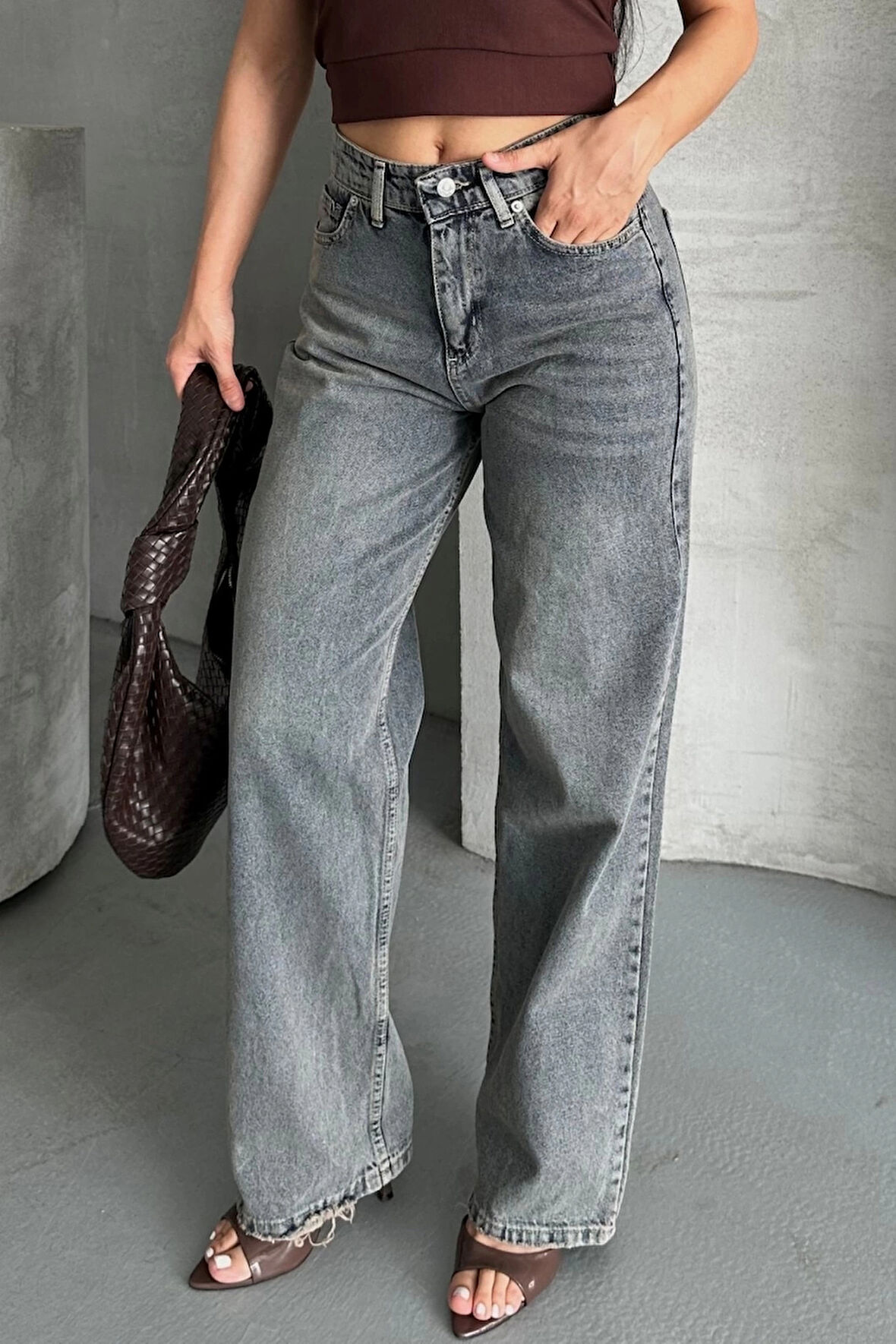 Palazzo bıyık kar yıkama buz mavi jeans pantolon d2008