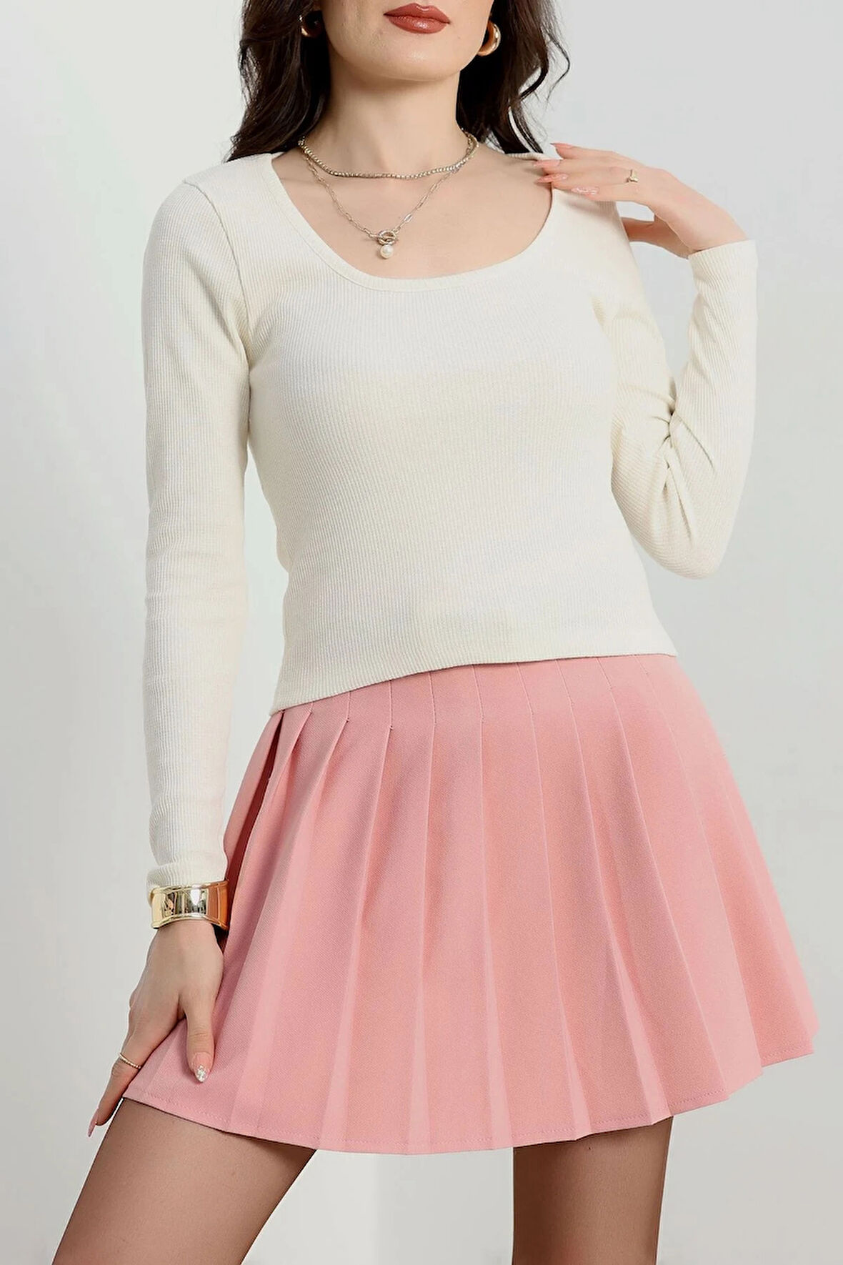 U yaka kaşkorse bluz beyaz A132