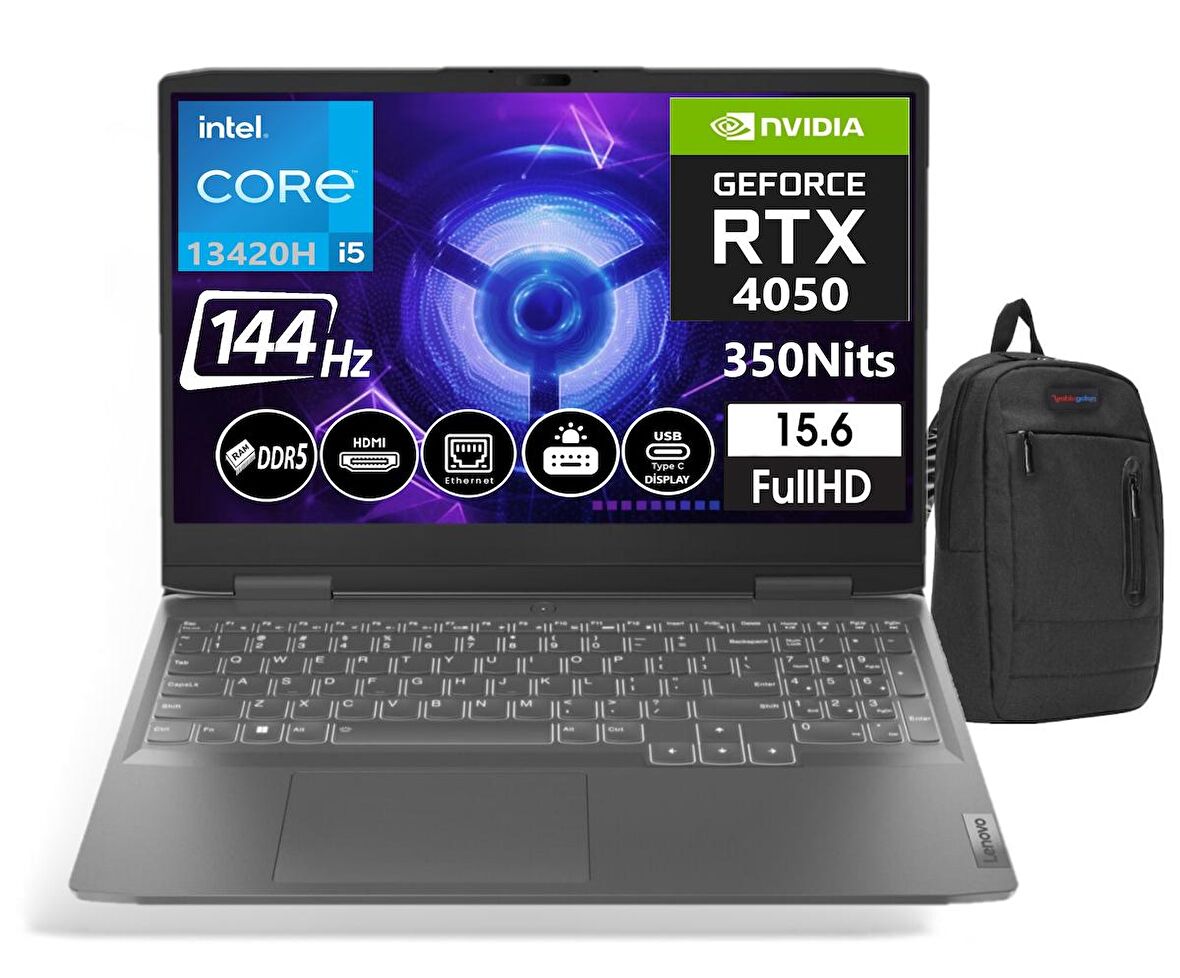 Lenovo LOQ 15IRH8 Intel® Core™ i5-13420H 64gb DDR5 Ram 2tb SSD 6GB RTX4050 15,6 İnç 144Hz IPS FHD Windows11Home Taşınabilir Bilgisayar LOQ82XV00G6TX18+WeblegelsinÇanta