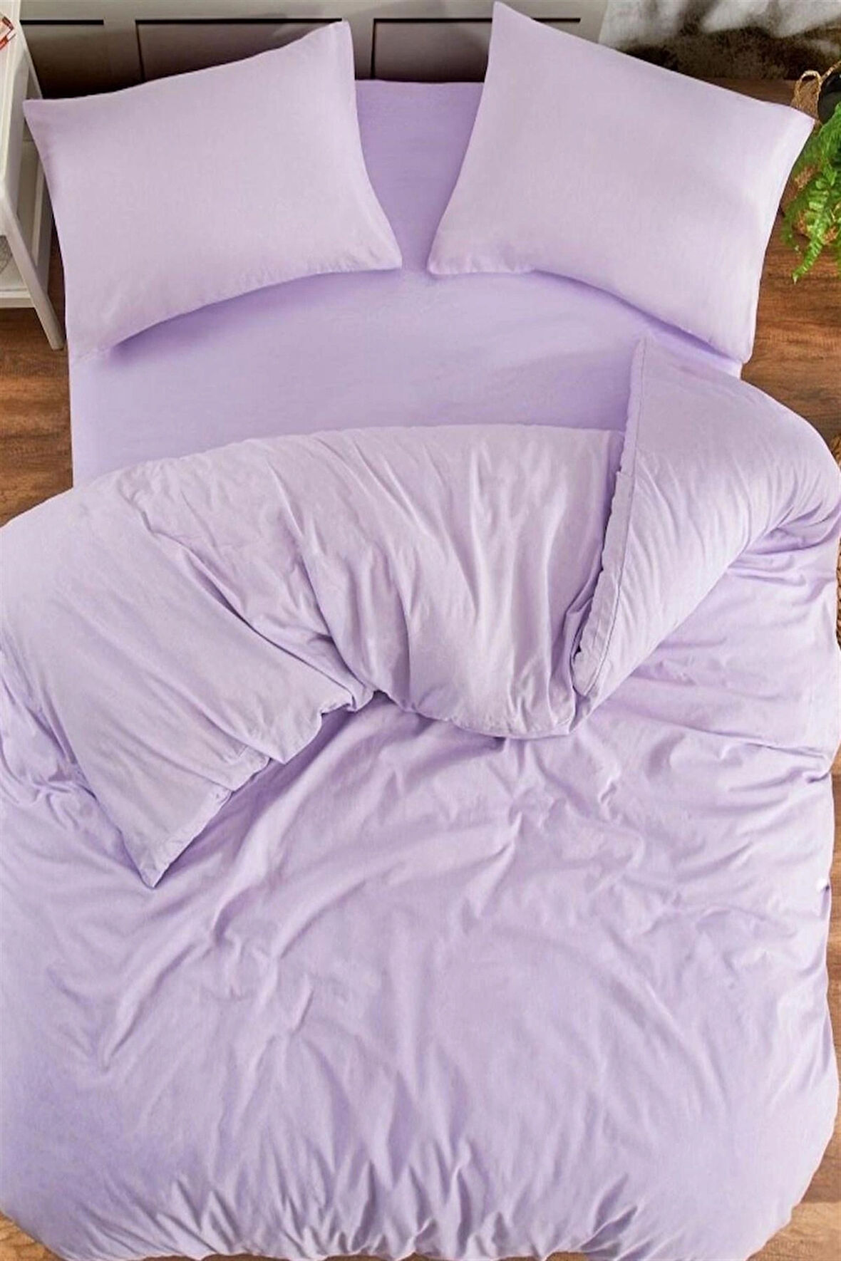More Home Çift Kişilik Yorgan Kılıfı  Nevresim Seti Lila 