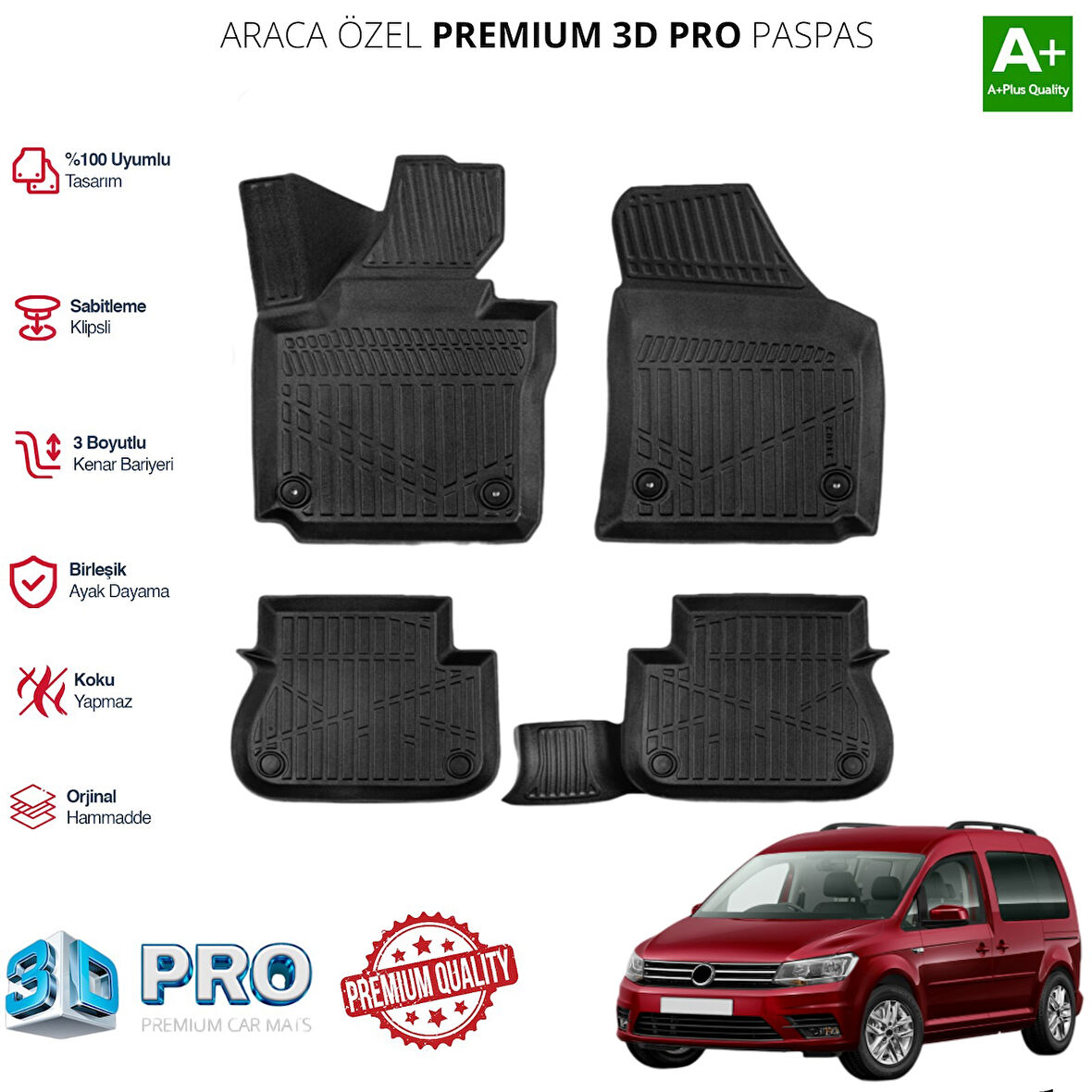 CADDY ARACA ÖZEL 3D PASPAS 2002 2003 2004 2005 2006 2007 2008 2009 2010