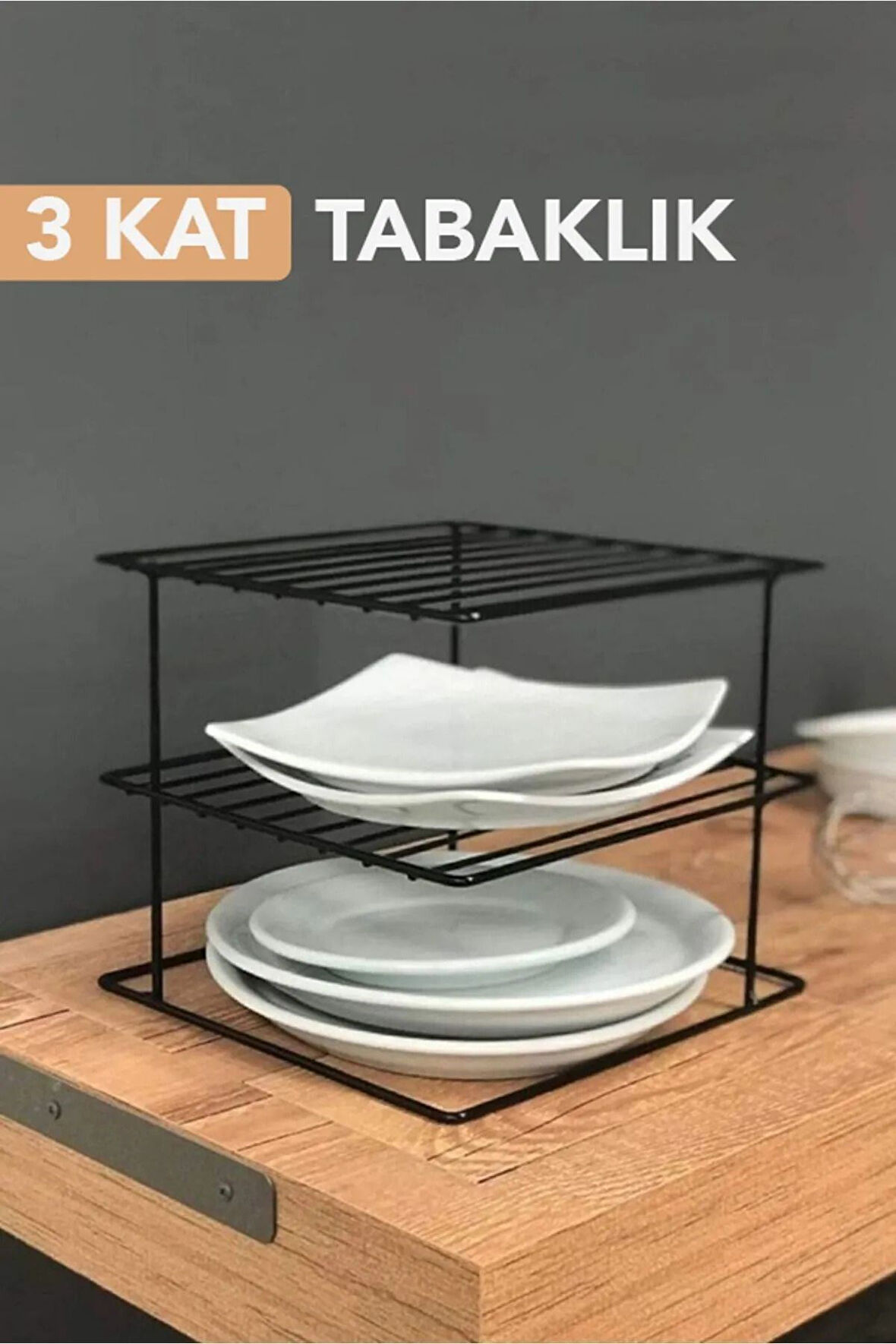 3 Katlı Metal Siyah Tabaklık Düzenleyici Organizer Dolap Içi Raf