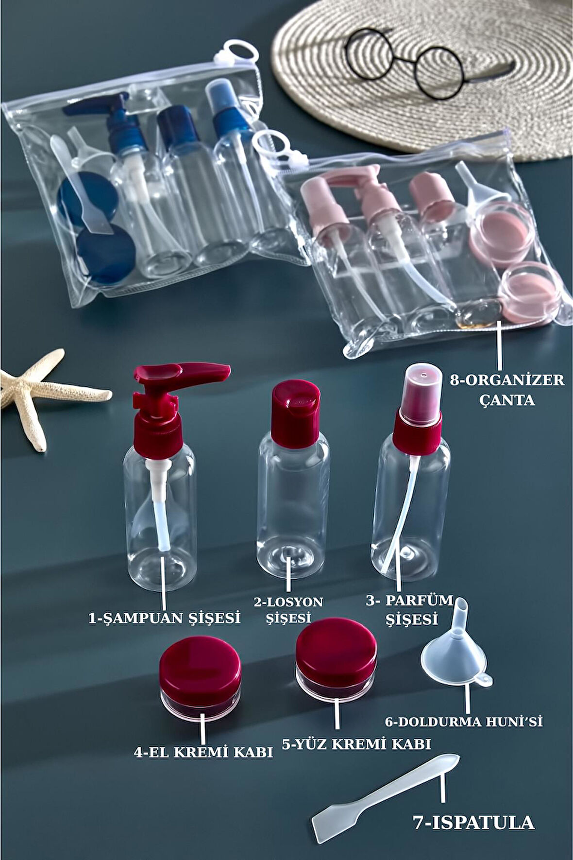 Plastik Seyahat Seti,Kiti Doldurulabilir Mini Kozmetik Şişesi