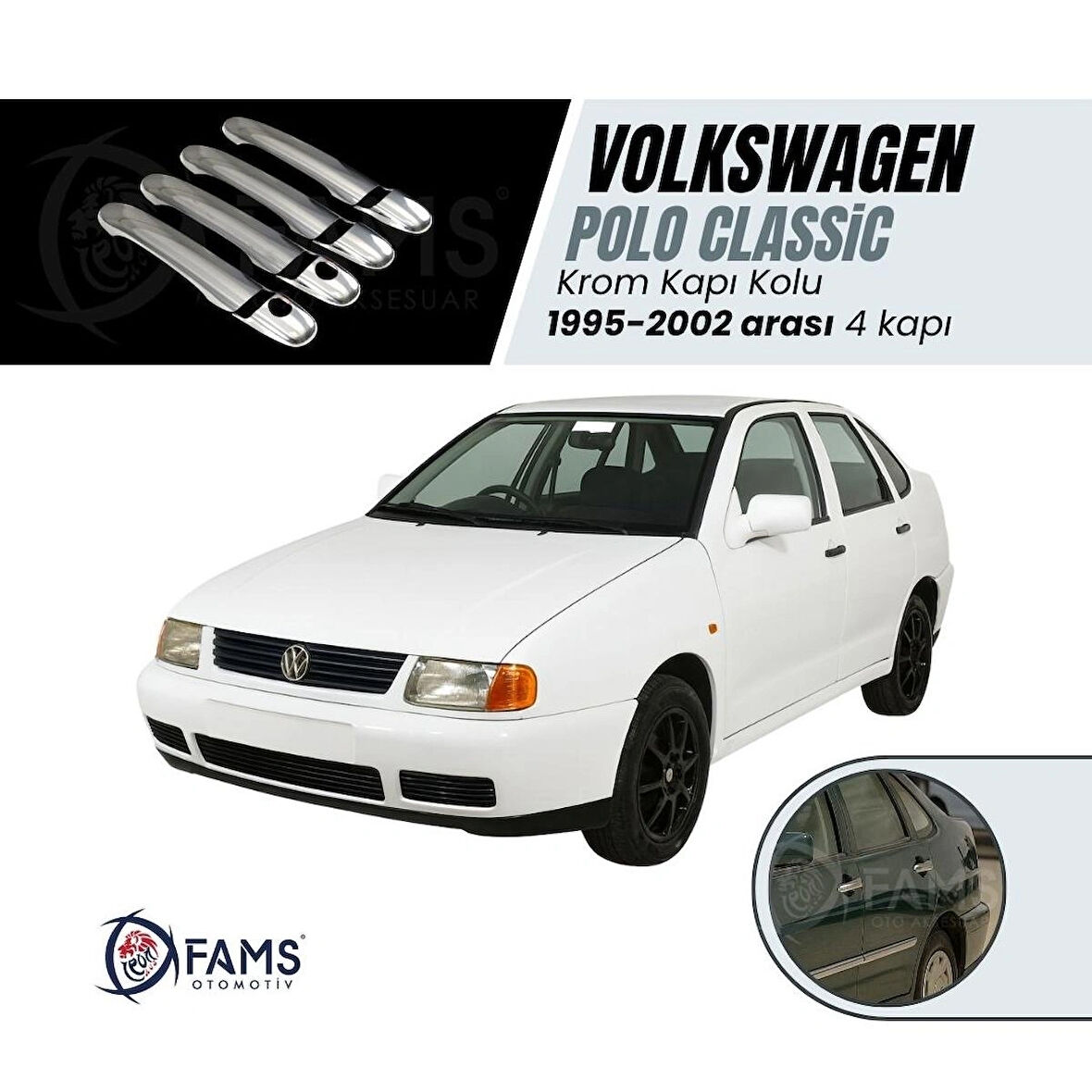 Vw Polo Classic Krom Kapı Kolu 4 Kapı 1995-2002 Paslanmaz Çelik (ÇİFT DELİK)