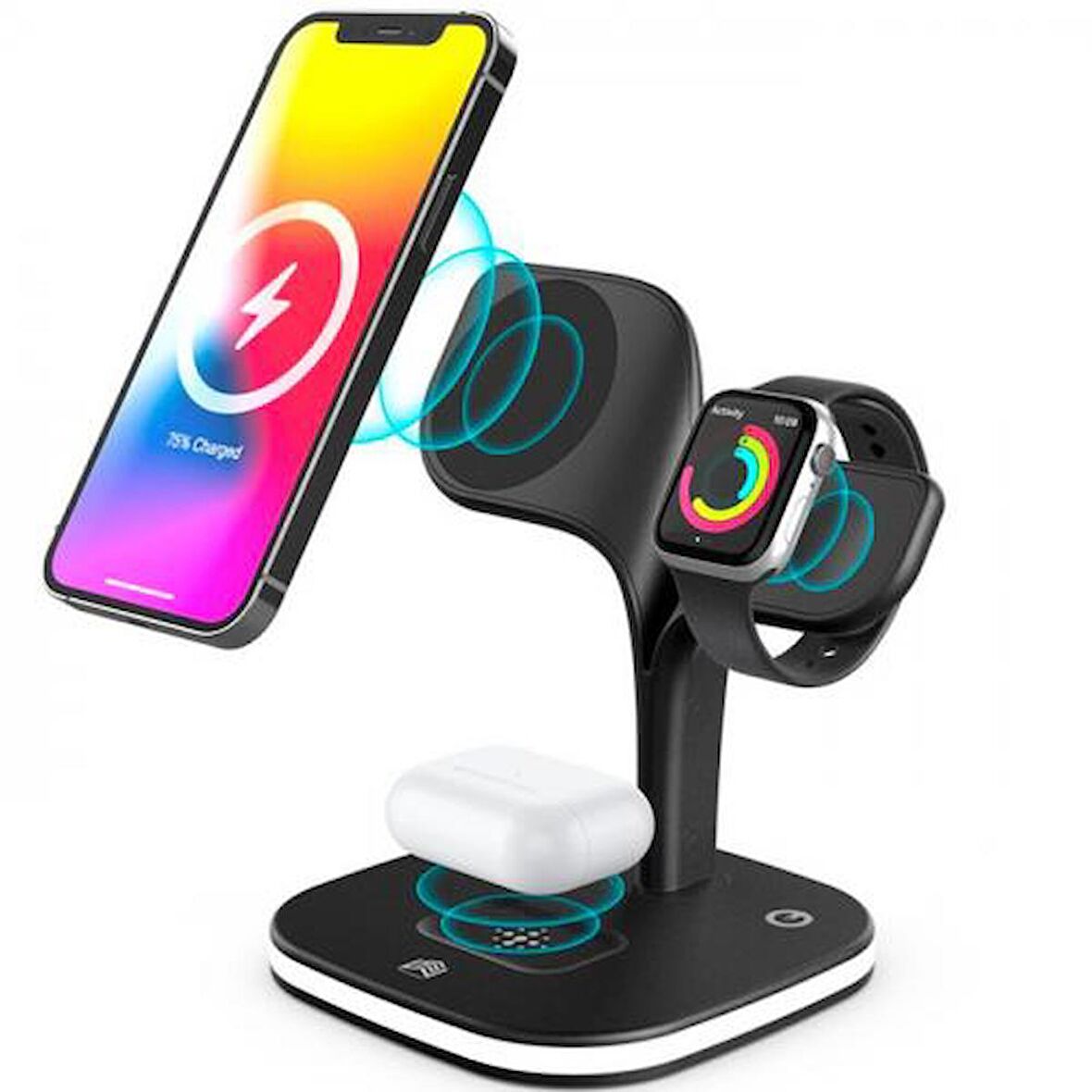 Coofbe Super Şarj  5in1 Masaüstü Şarj Standı Ve Gece Lambası İphone 12 13 14 Pro Max Şarj Standı LED Işıklı