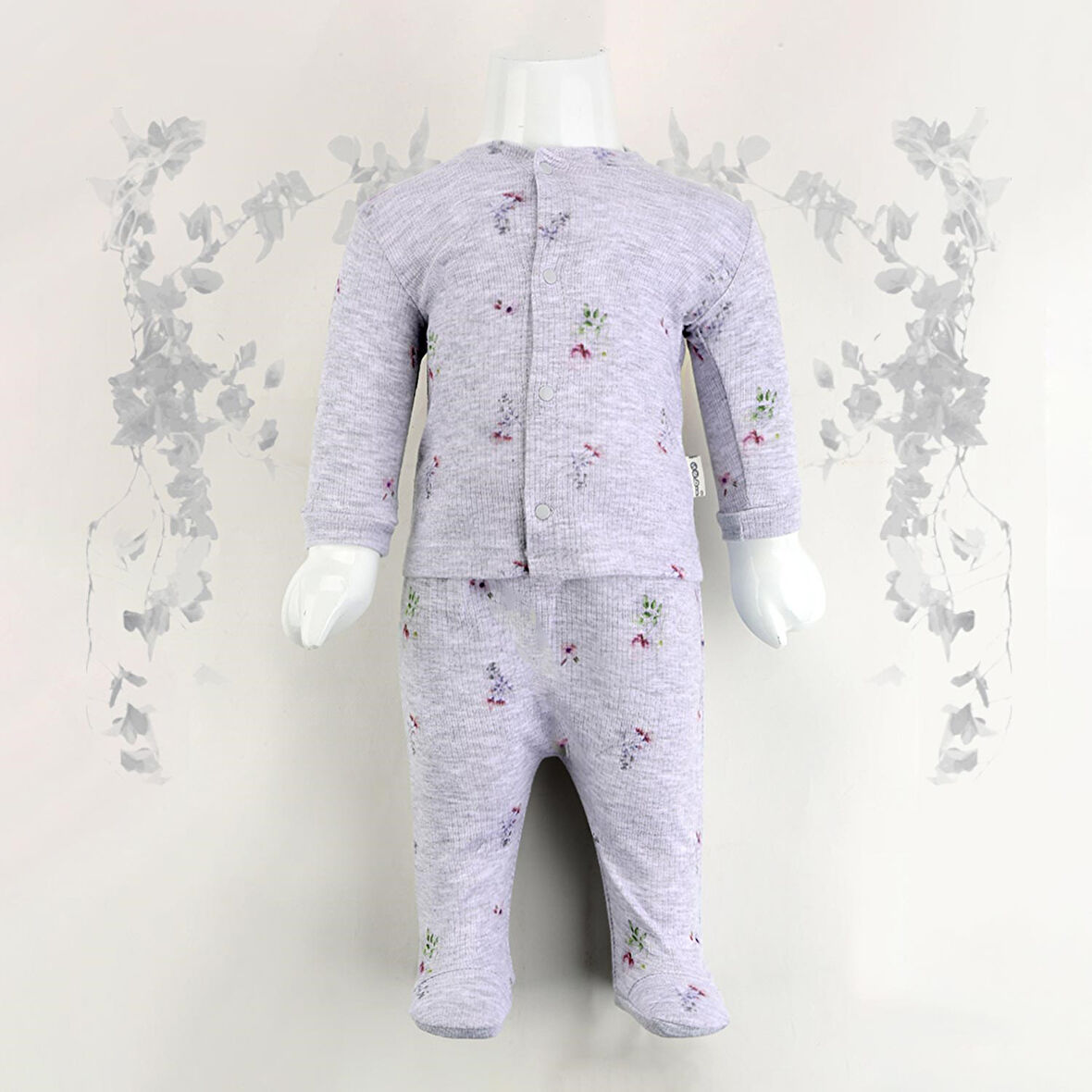 Sebi Bebe 2'li Güllü Raporlu Patikli Pijama Takımı 1110