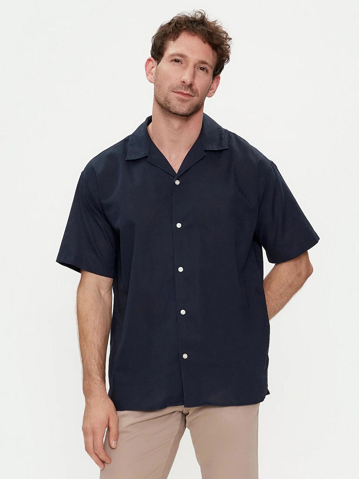 JACK&JONES 12248594 LINEN BLEND KISA KOL GOMLEK