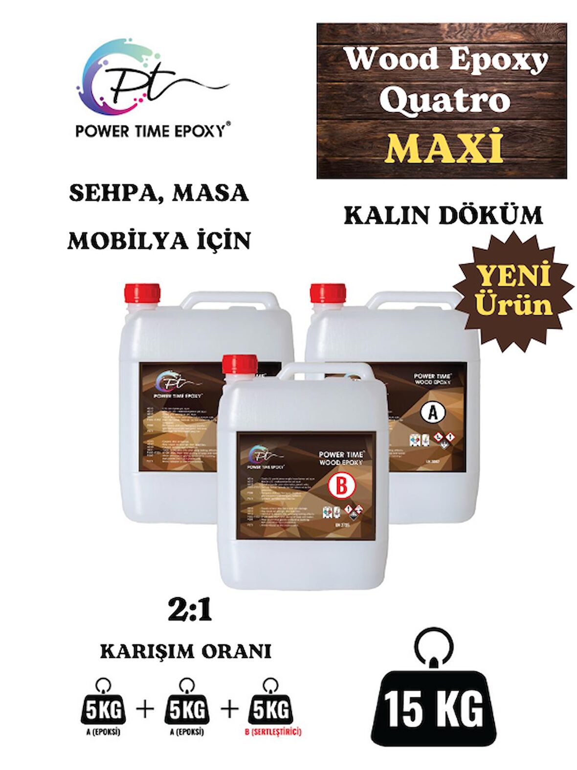 15 Kg Wood Epoxy Quatro MAXİ/ Kalın Döküm Şeffaf Epoksi Reçine Sehpa, Masa Için (YENİ)