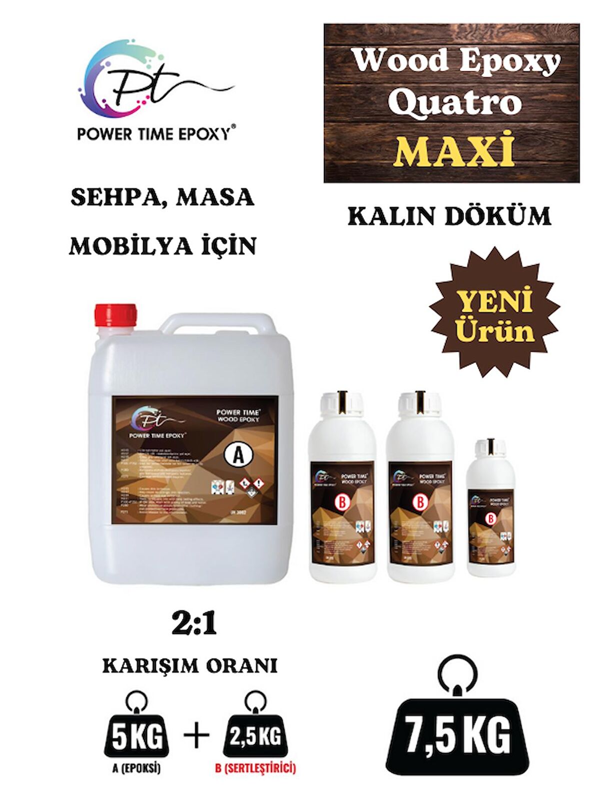 7.5 Kg Wood Epoxy Quatro Maxi/ Kalın Döküm Şeffaf Epoksi Reçine Sehpa, Masa Için (YENİ)