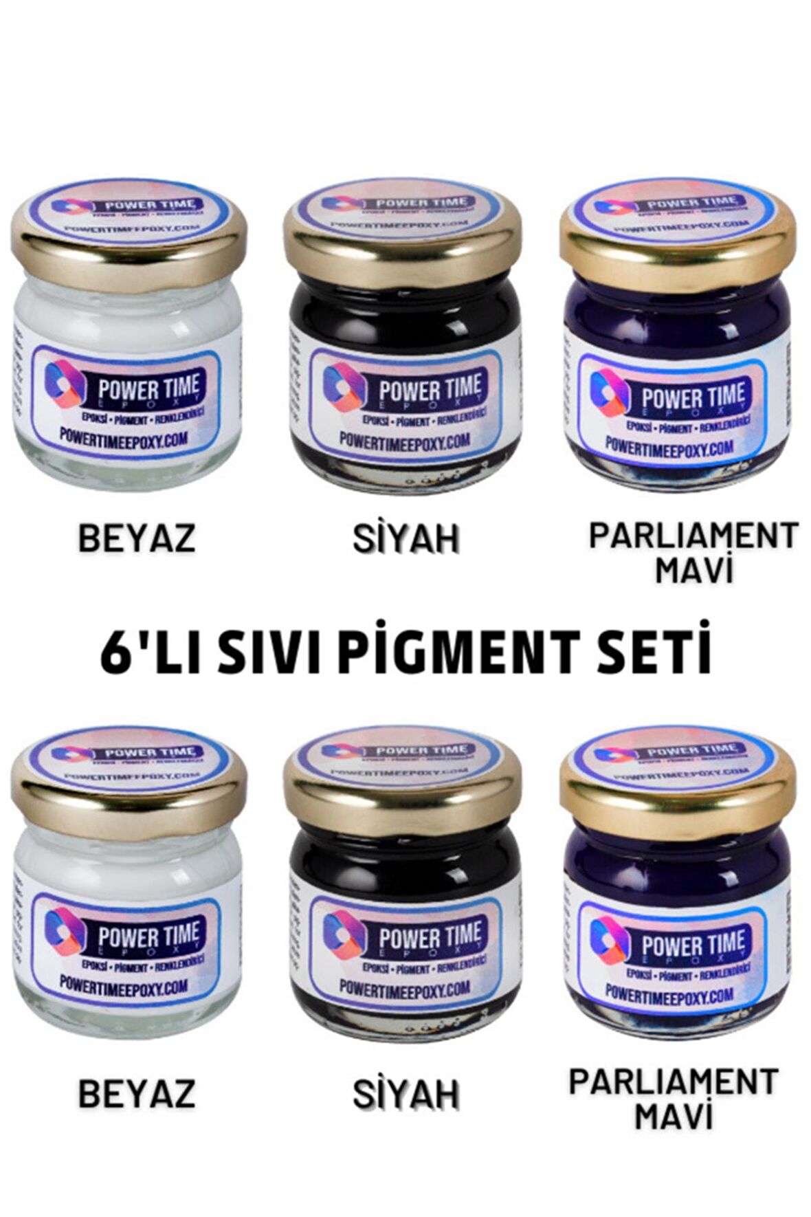 6'lı Opak & Transparan Sıvı Pigment Boya Seti / Epoksi Için/ 2 Adet Beyaz/ 2 Adet Siyah/ 2 Adet Mavi TOPLAM 180 GRAM