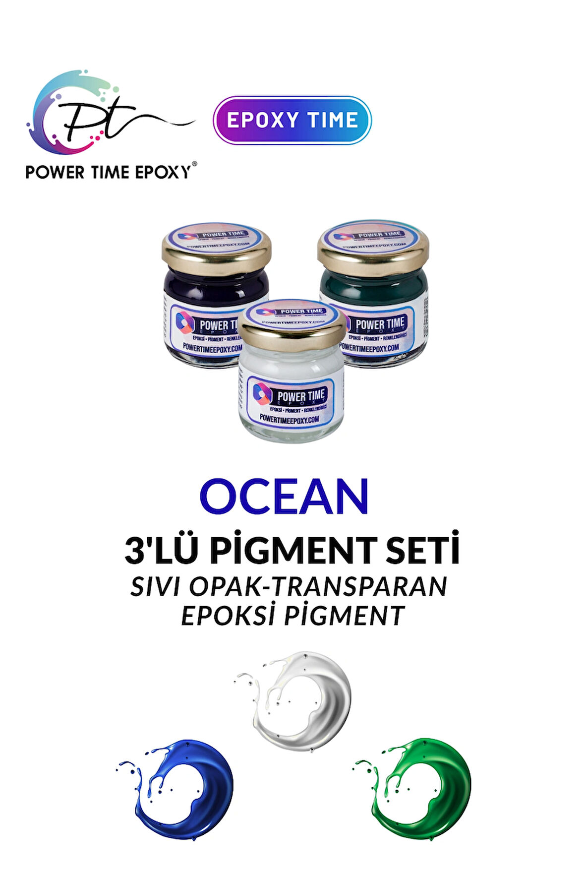 3'lü Opak & Transparan Sıvı Pigment Boya Seti / Epoksi İçin Ocean / 3 Adet Epoksi Boyası/ Deniz