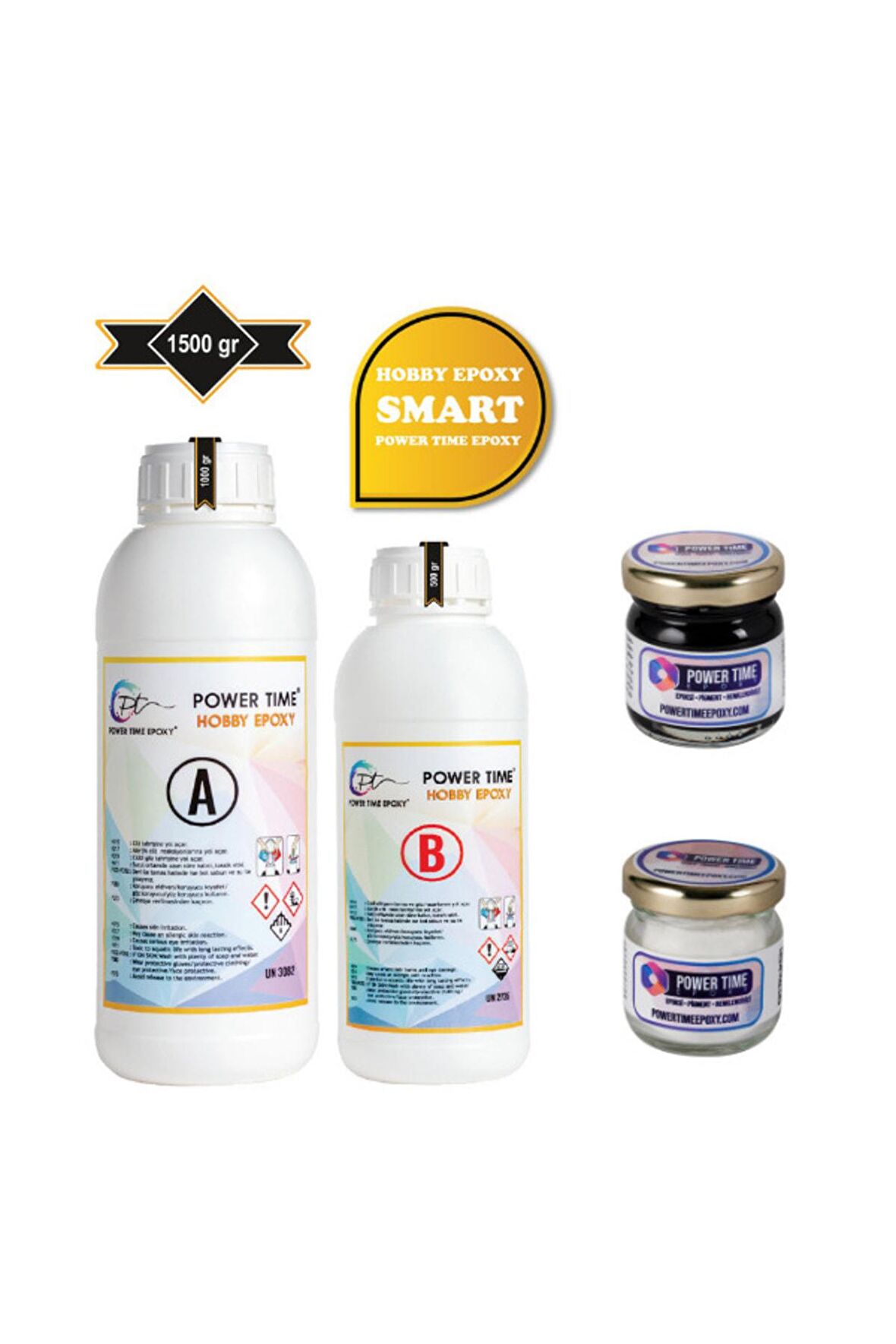 Hobby Epoxy Smart/ Şeffaf Epoksi Reçine Ince Döküm (1500 Gram)+ 2 Adet Sıvı Pigment (siyah Ve Beyaz)