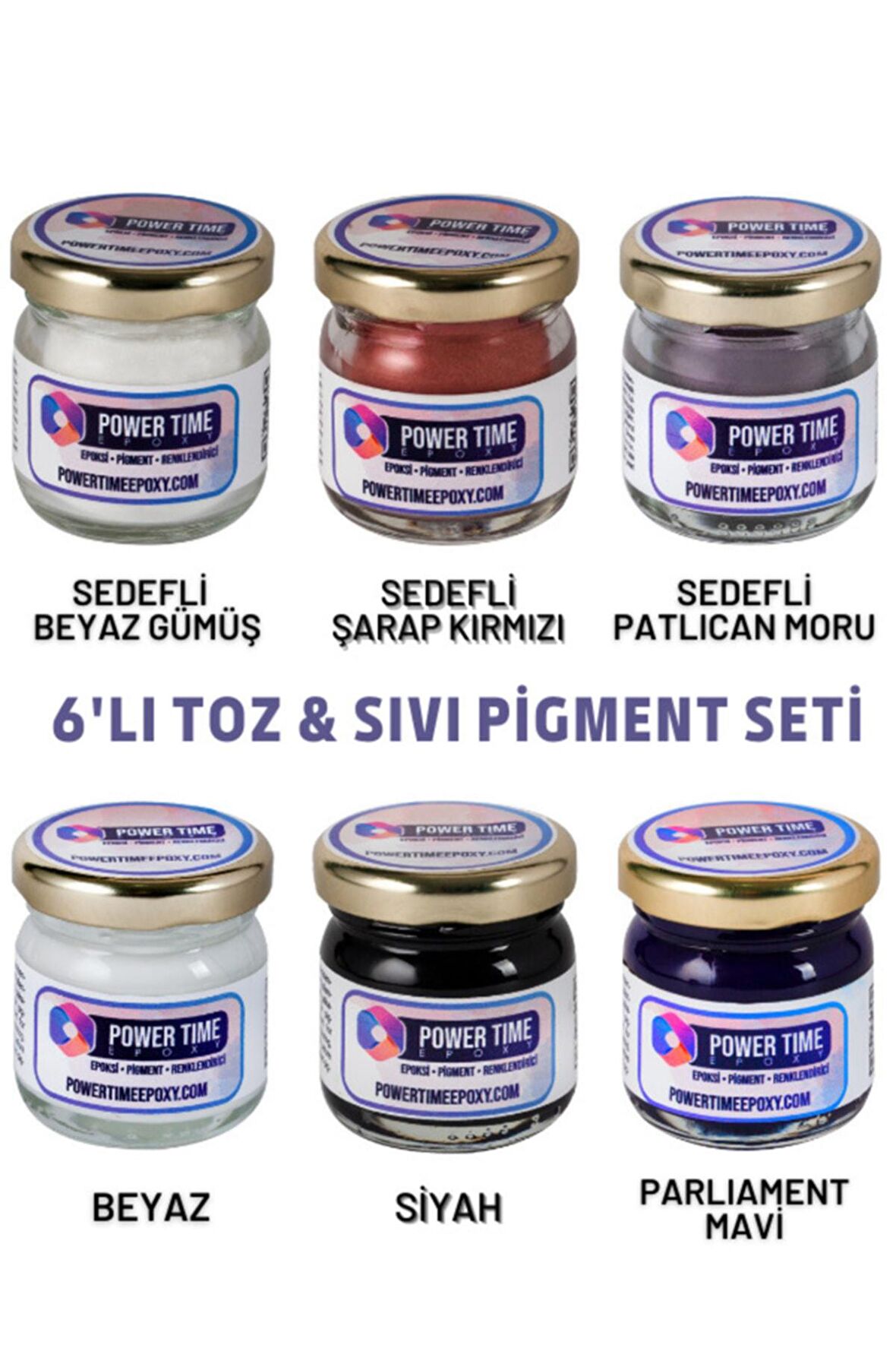 6'lı Epoksi Pigment Boya Seti / Epoksi Için/ 3 Adet Toz Sedefli - 3 Adet Sıvı Opak-transparan 120 GRAM