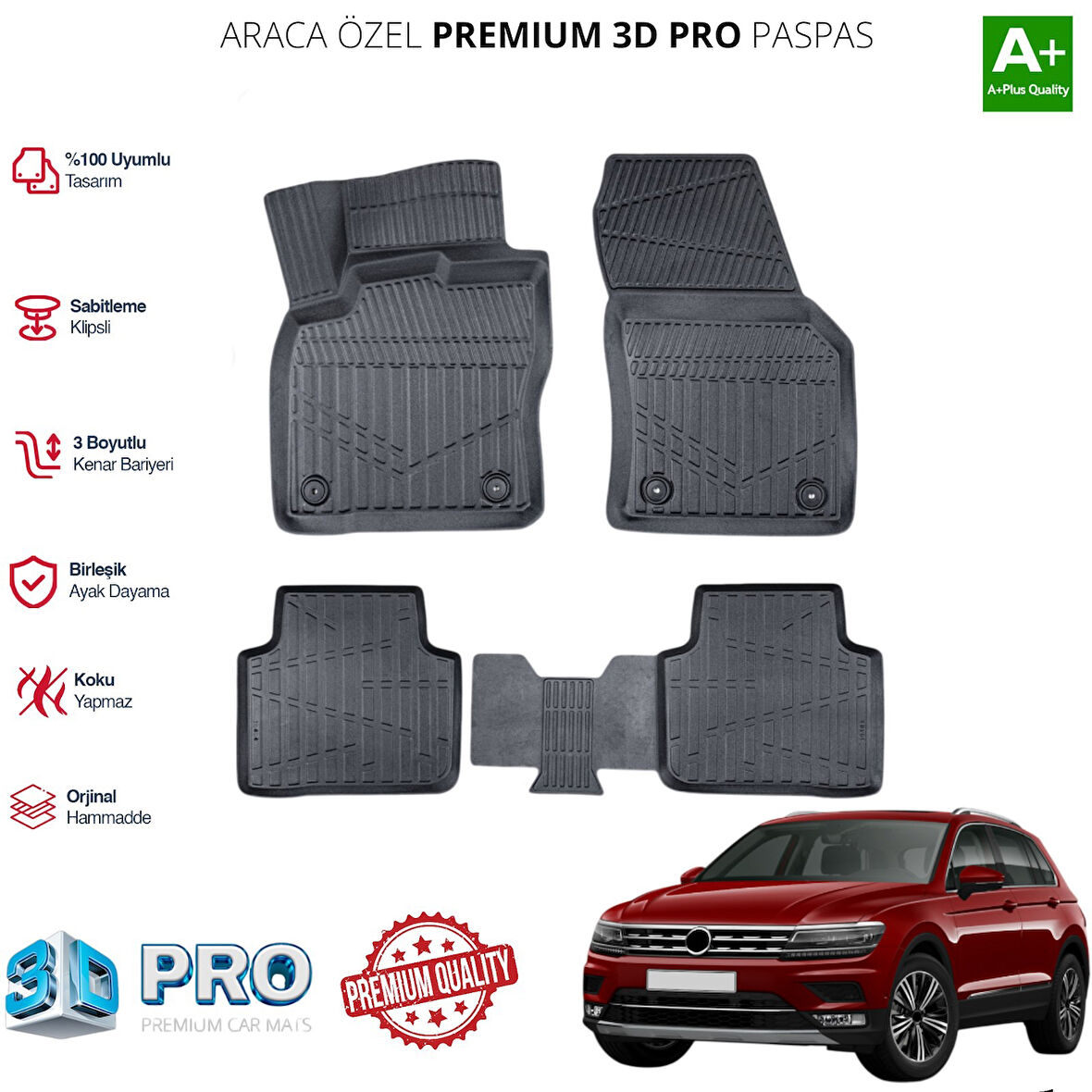TİGUAN ARACA ÖZEL 3D PASPAS 2016 2017 2018 2019 2020 2021 2022 2023 