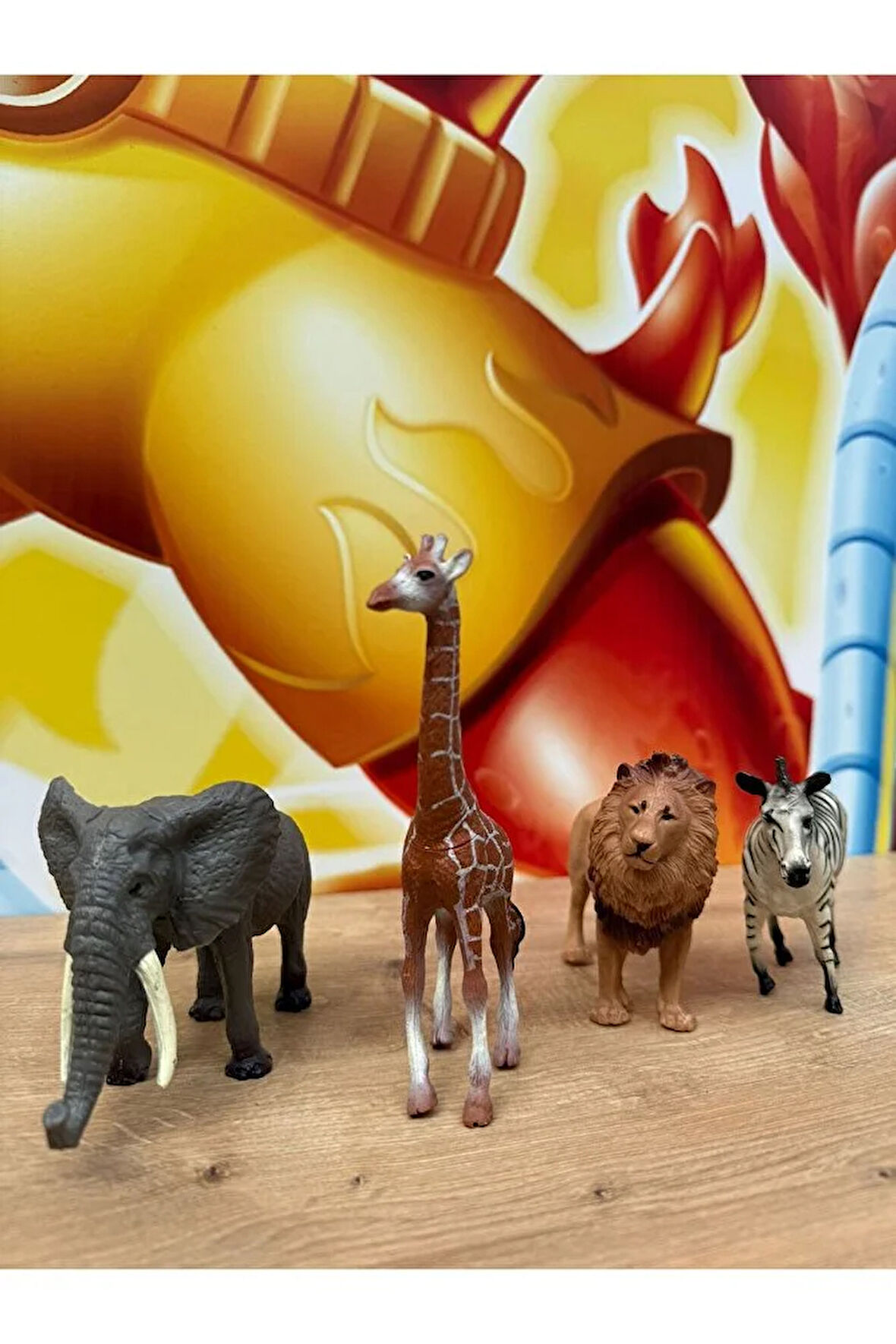 Vahşi Hayvanlar 4'Lü Set Fil, Zürafa, Aslan, Zebra Oyuncak Hayvan BÜYÜK BOY Eğitici Hayvan Figürleri