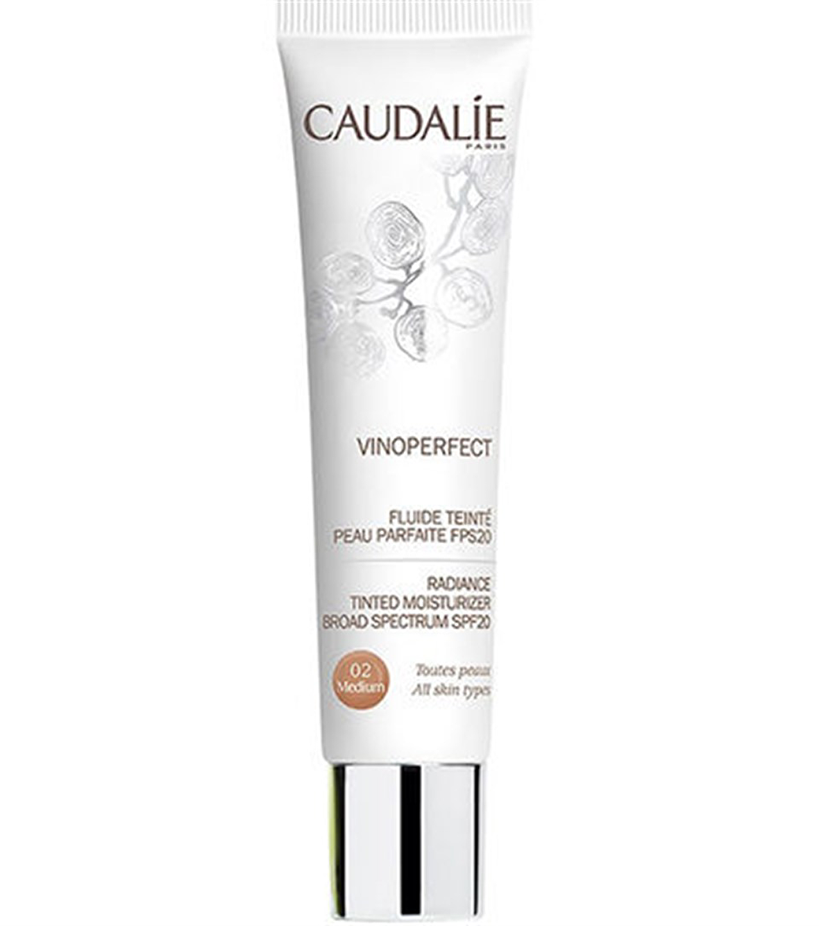 Caudalıe Vinoperfect Tüm Cilt Tipleri İçin Su Bazlı Yağsız Renkli SPF20 Nemlendirici Yüz Bakım Kremi 40 ml