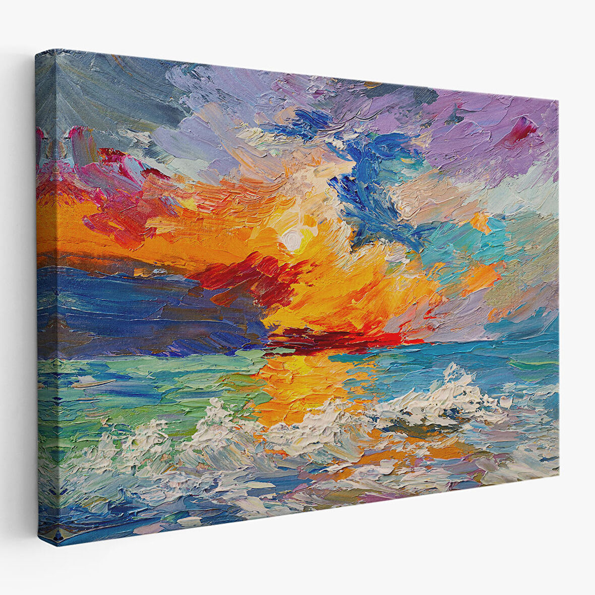 Denizde Gün Batımı Yağlıboya Görünüm Dekoratif Kanvas Duvar Tablosu-3525