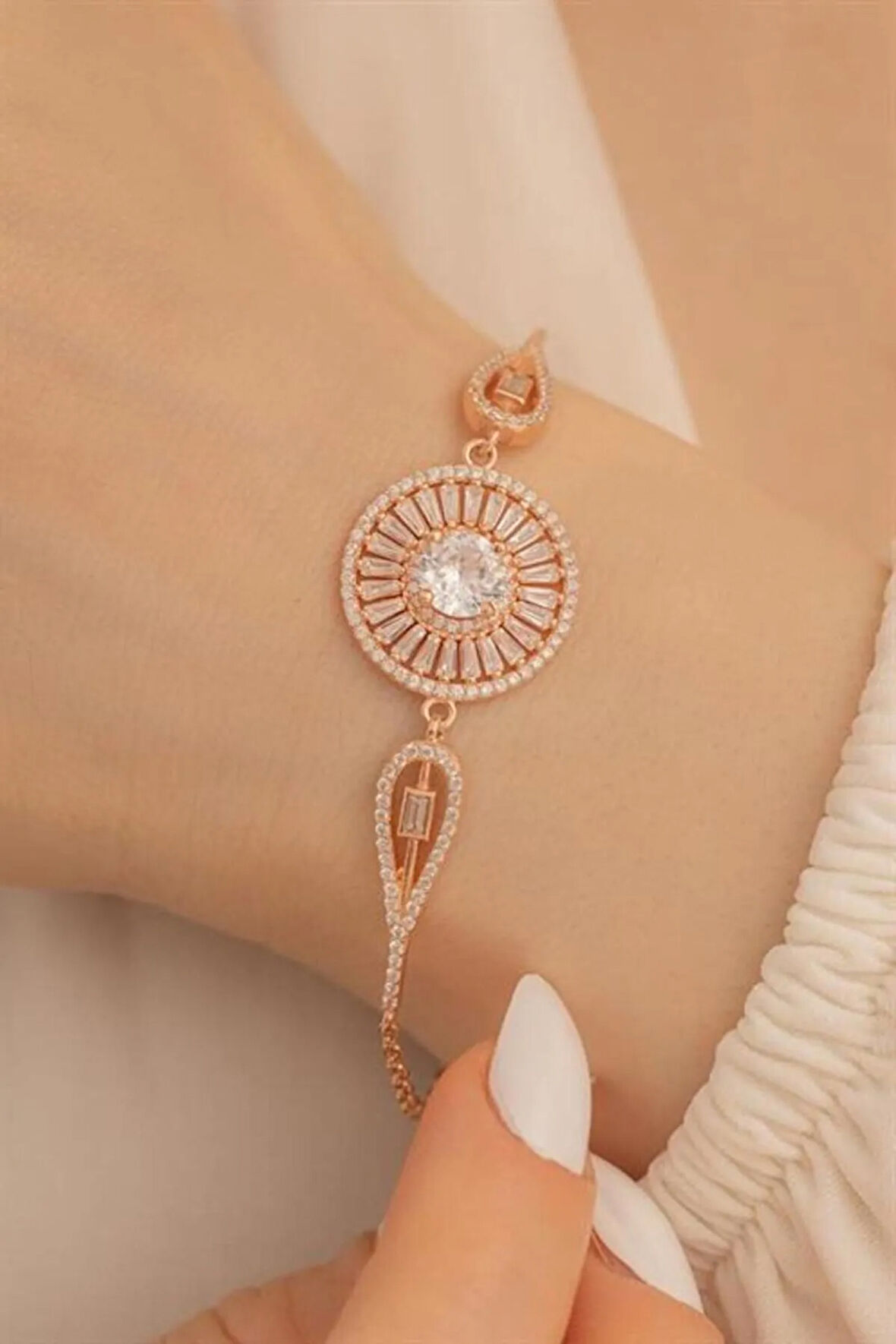 Kadın Gümüş Bileklik - Gümüş Rose Renk Baget taşlı Kadın Bileklik