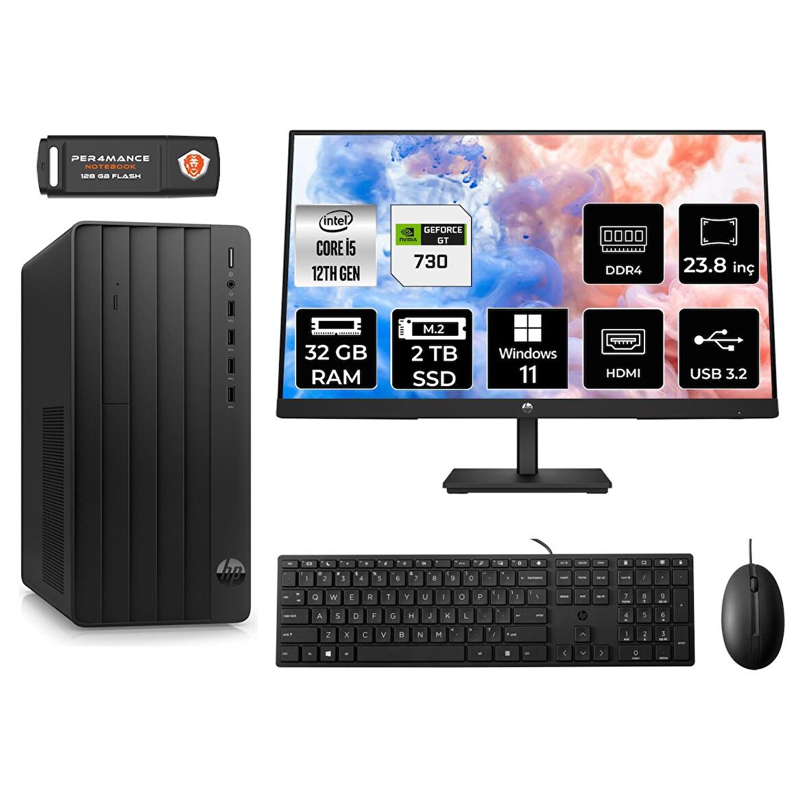 HP TOWER 290 G9 i5 12500 32GB RAM 2TB SSD GT730/4GB W11HOME 6D3A5EA MASAÜSTÜ PC & 23.8'' MONİTÖR